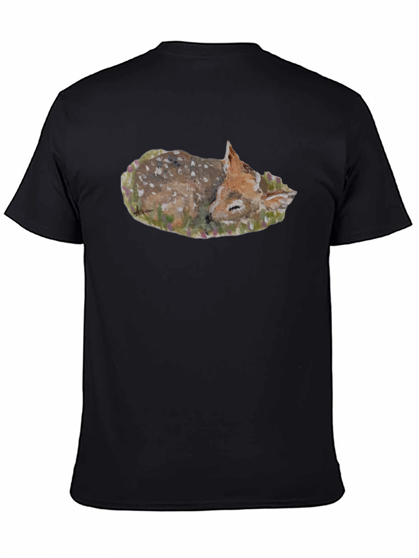 Black Sleeping Fawn Graphic Tee - Unisex Black T-Shirt view 4