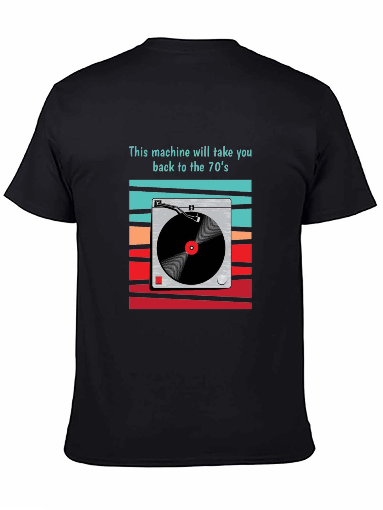 Black Retro 70's Turntable Graphic T-Shirt view 4