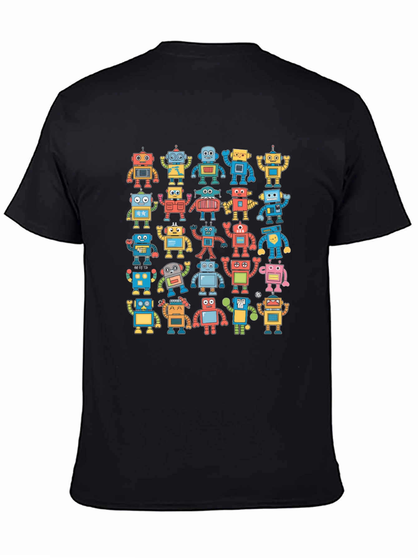 Black Retro Robot Print Black T-Shirt view 4