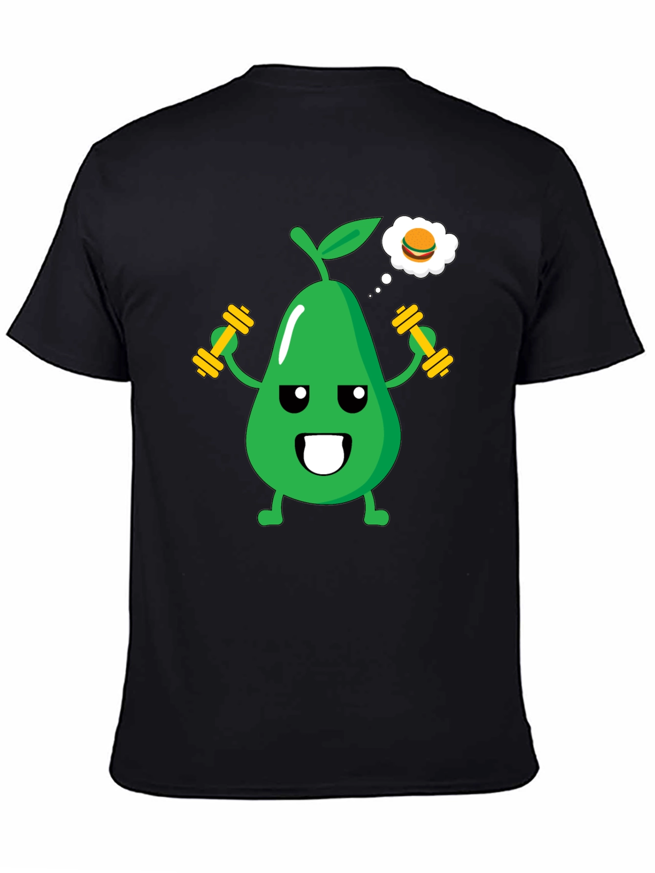 Black Funny Avocado Gym Workout T-Shirt - Black view 4