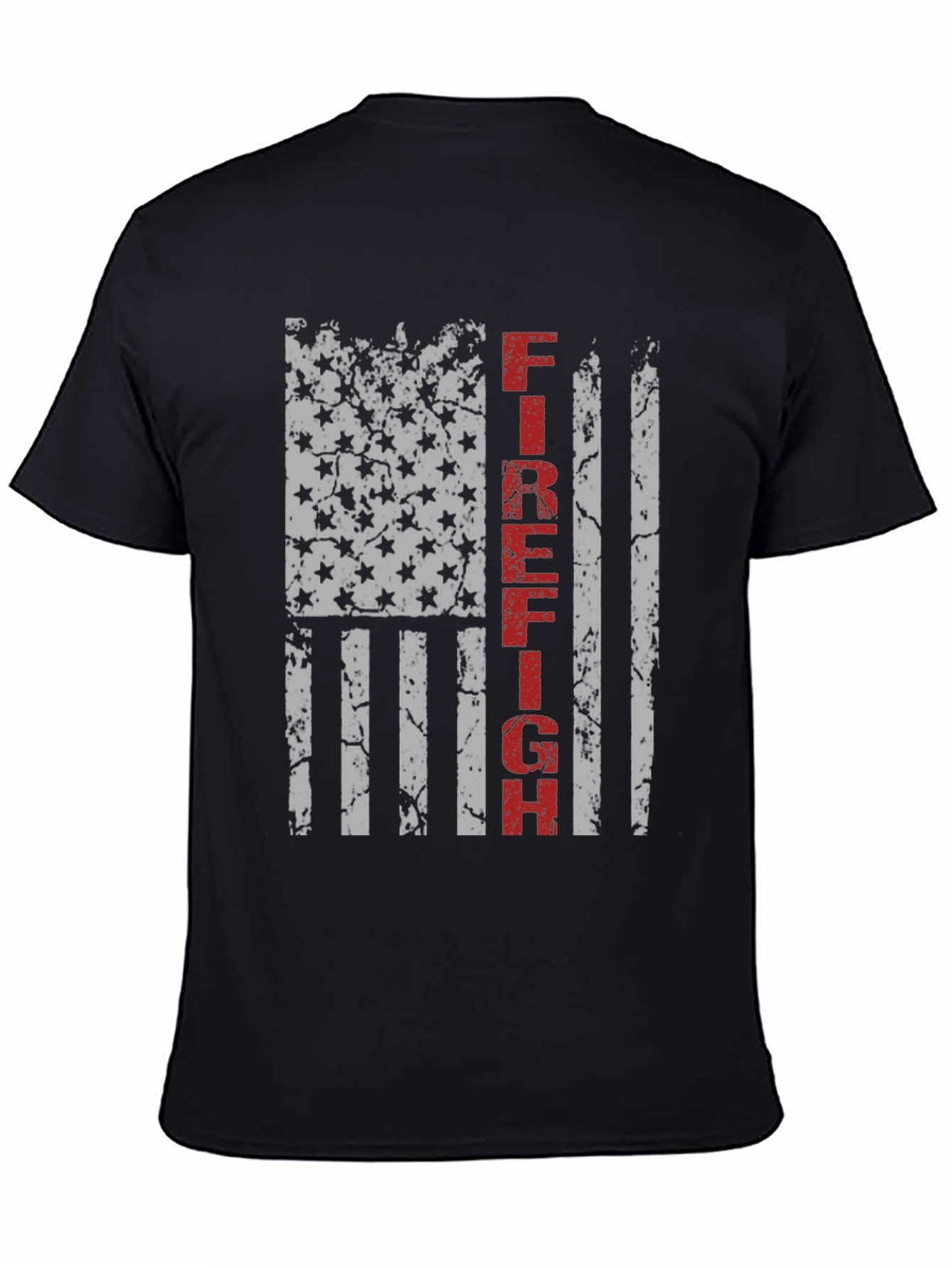 Black Firefighter American Flag Graphic T-Shirt view 4