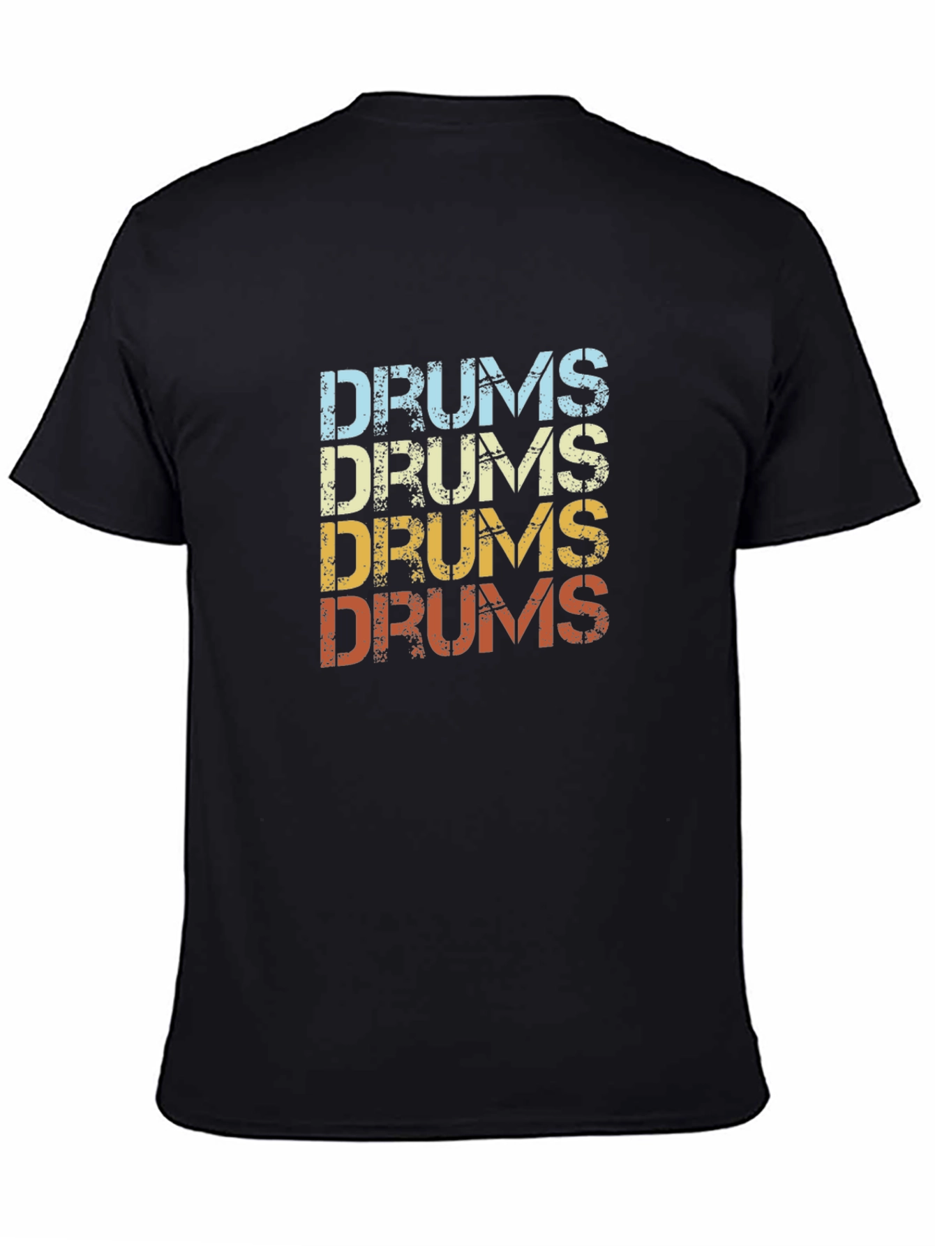 Black Retro Drums Graphic Tee - Black Cotton T-Shirt view 4