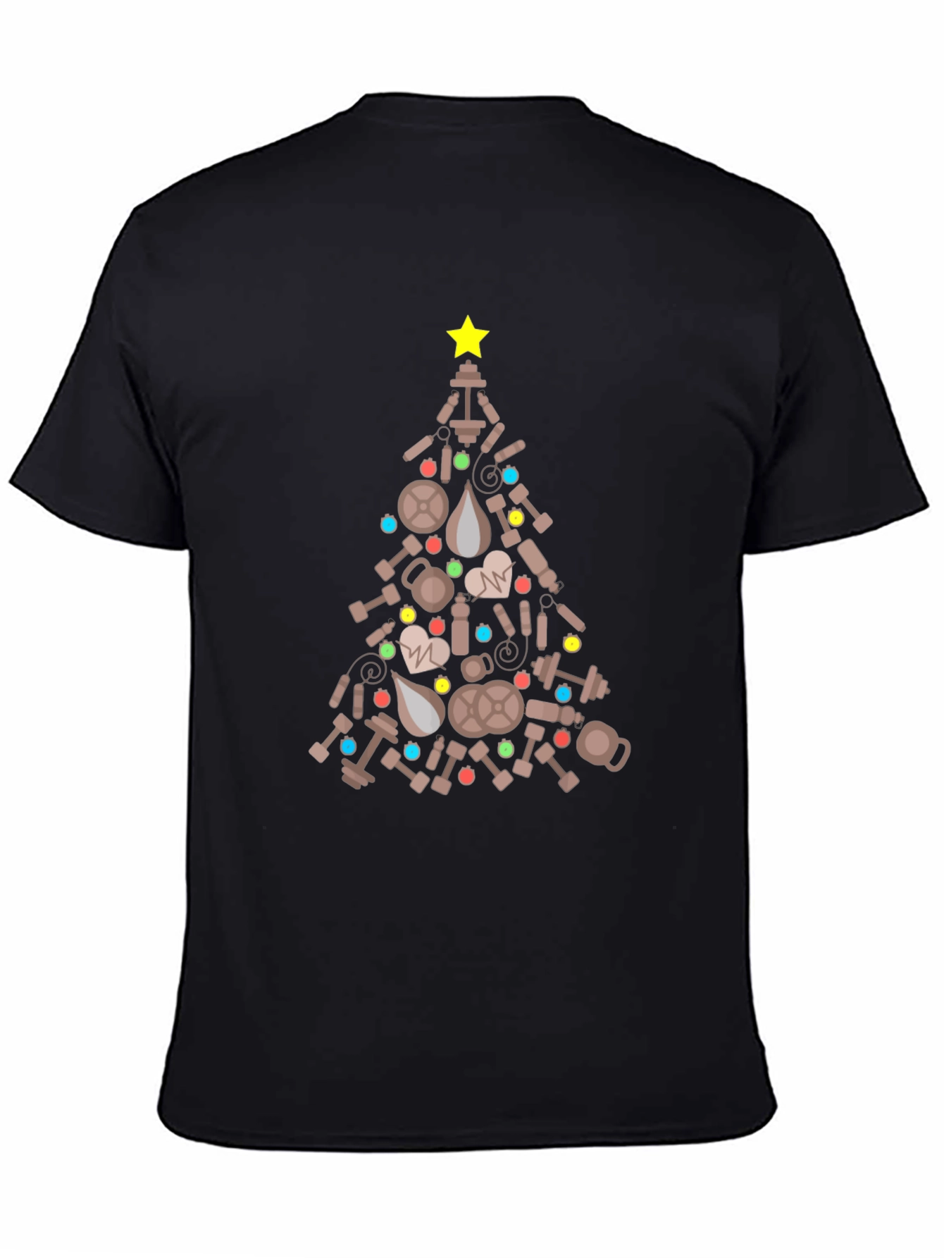 Black Fitness Christmas Tree Graphic Tee - Holiday Workout Shirt view 4