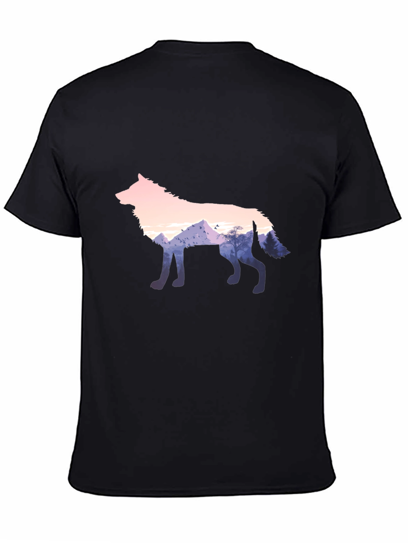 Black Wolf Silhouette Graphic Black T-Shirt view 4
