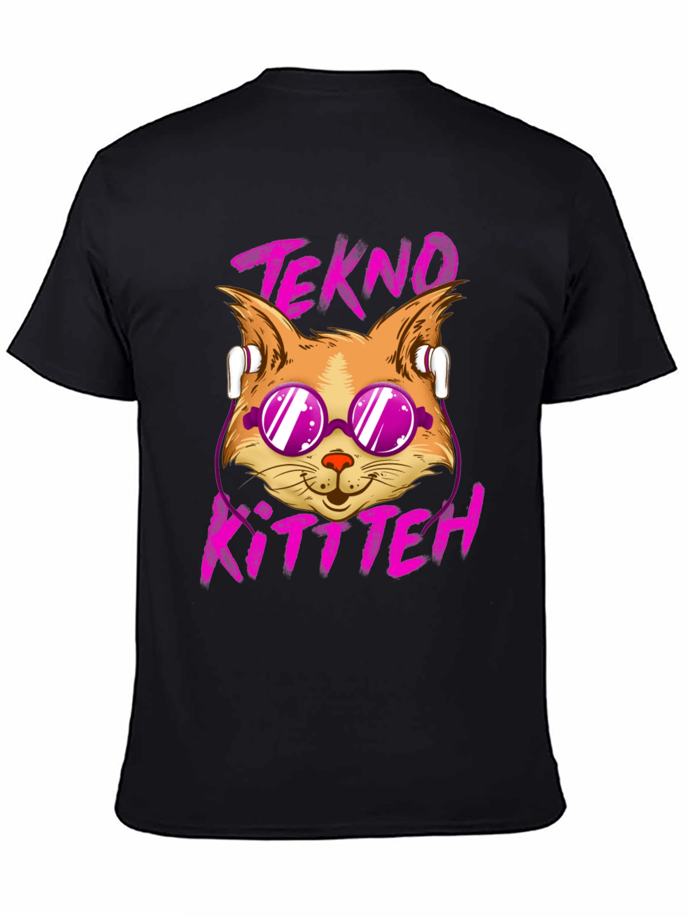 Black Tekno Kitten Graphic Tee - Cool Cat Design view 4