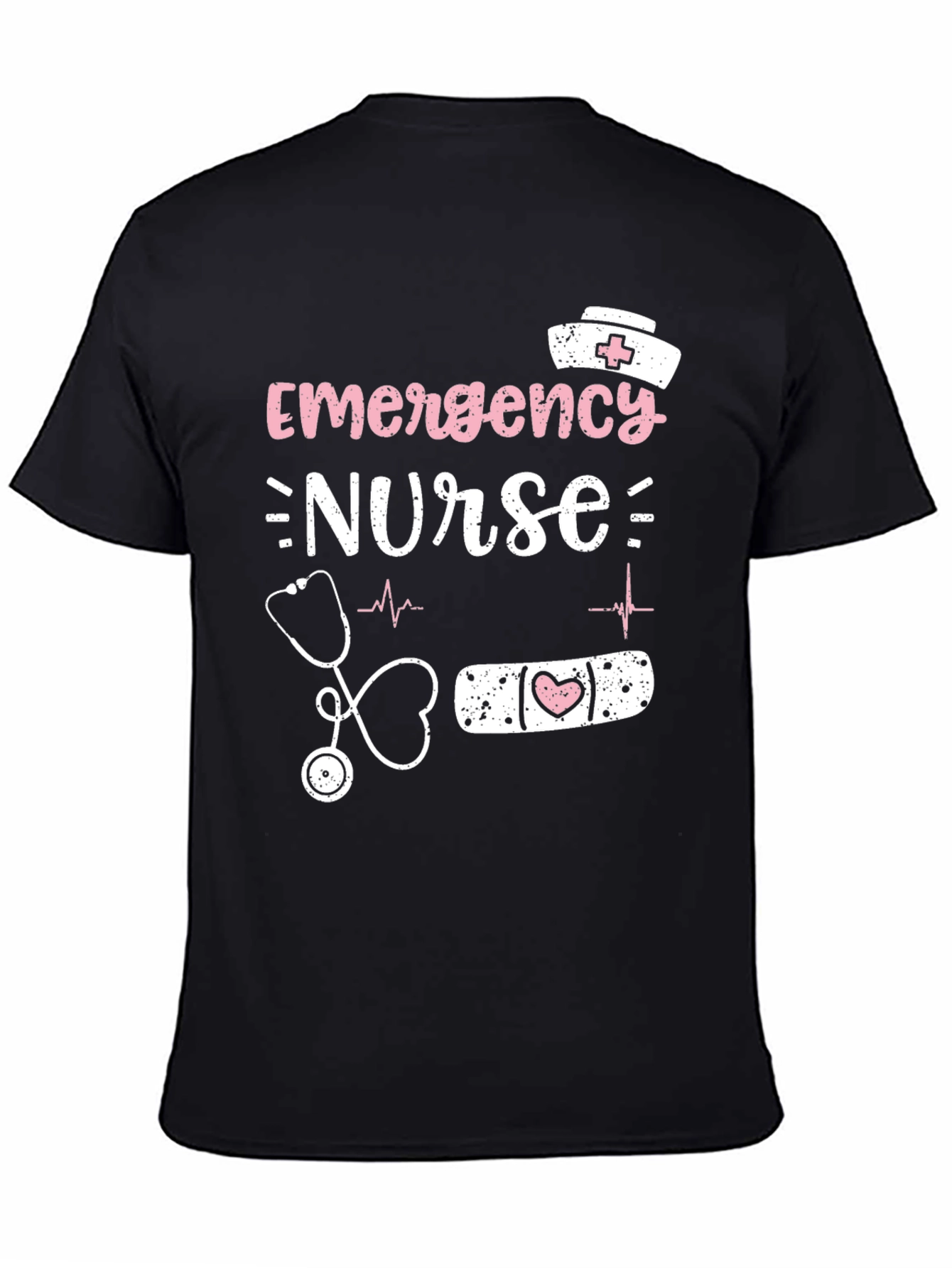 Black Emergency Nurse T-Shirt: Heartbeat, Stethoscope Graphic Tee view 4
