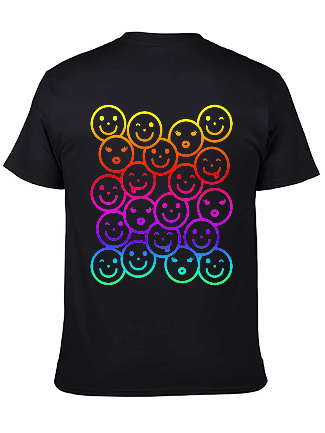 Black Rainbow Smiley Face Graphic Print T-Shirt view 4
