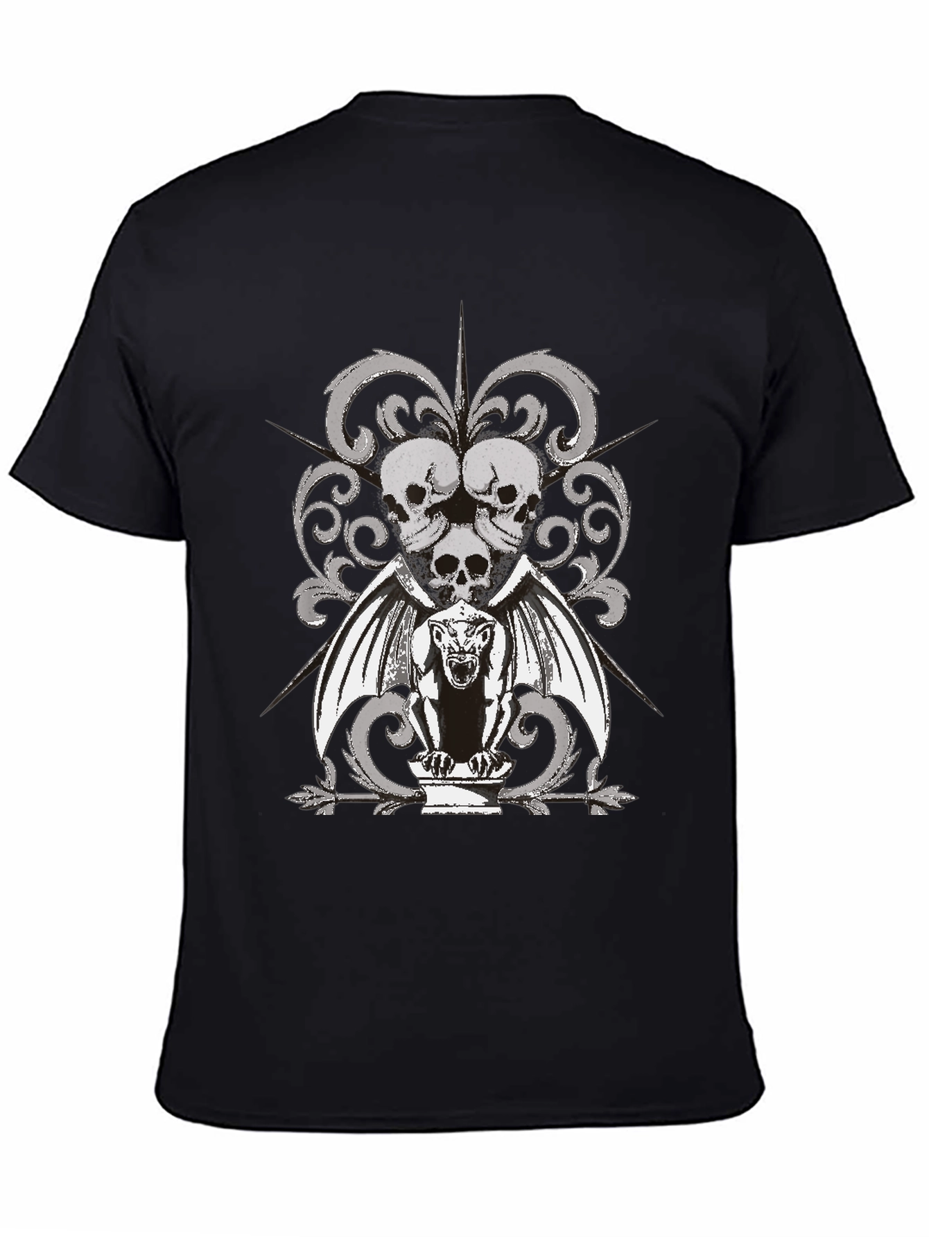 Black Skull & Gargoyle Graphic Black T-Shirt view 4