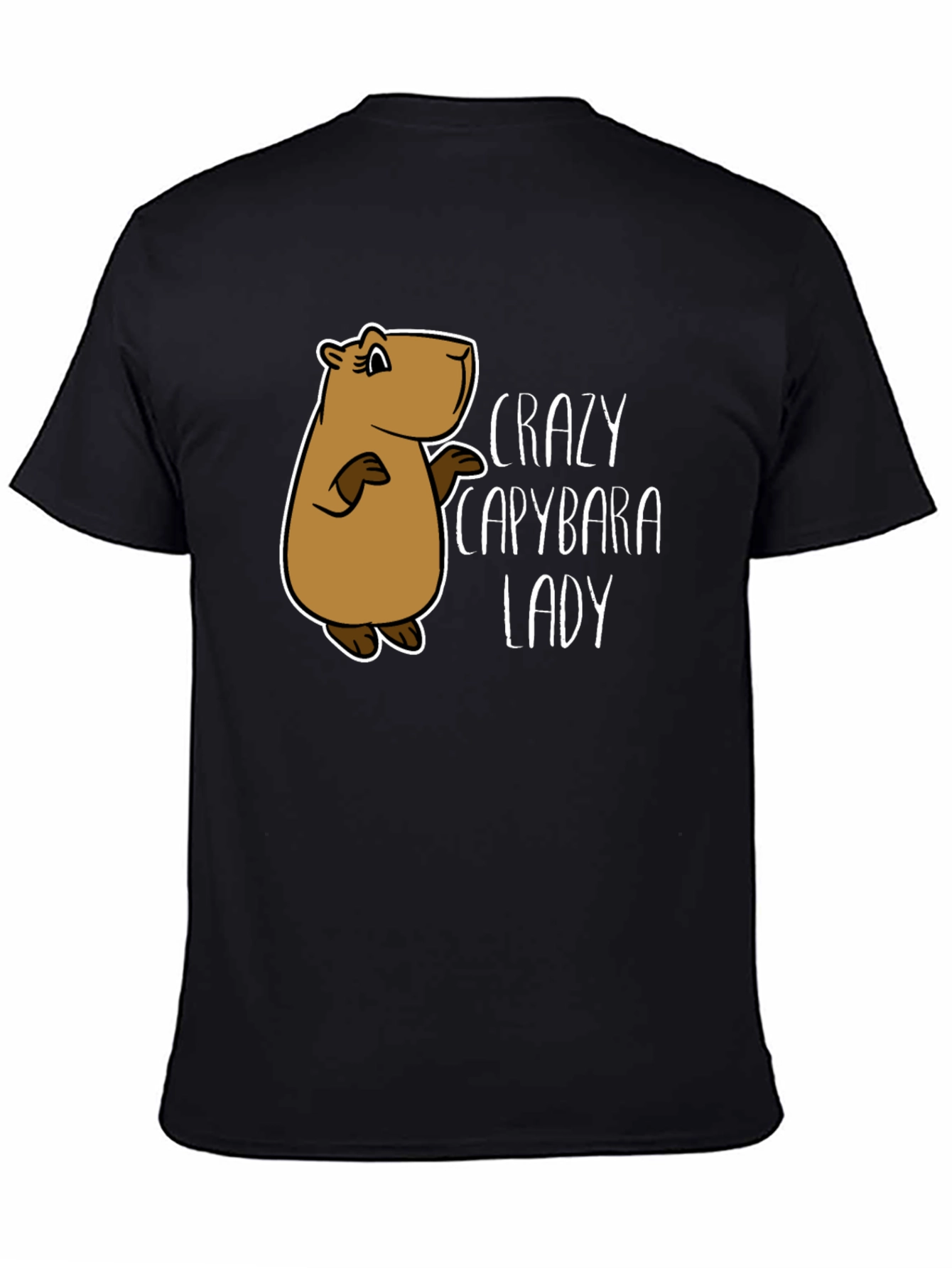 Black Crazy Capybara Lady T-Shirt - Fun Animal Lover Tee view 4