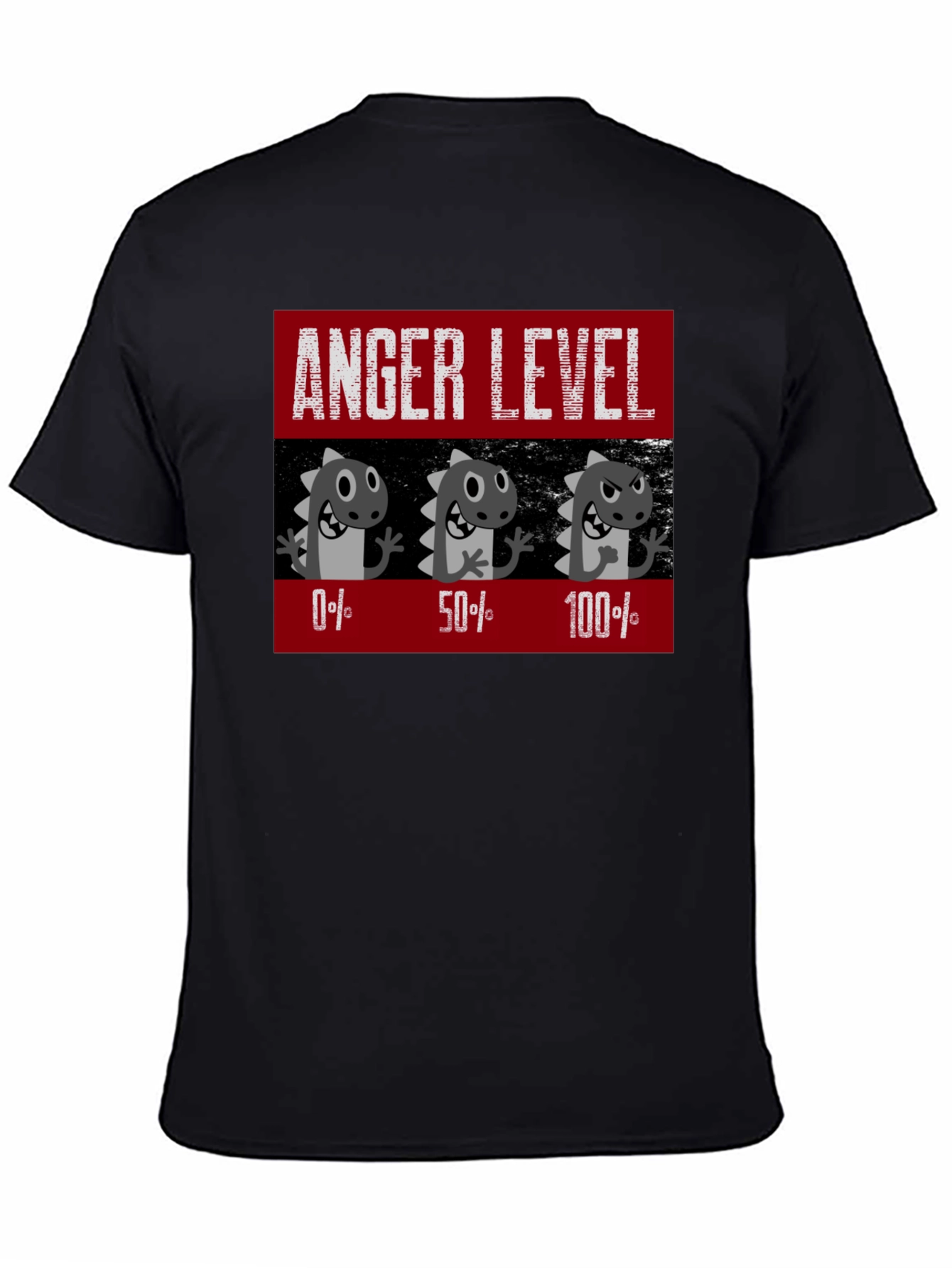 Black Anger Level T-Shirt, Funny Dinosaur Mood Tee view 4