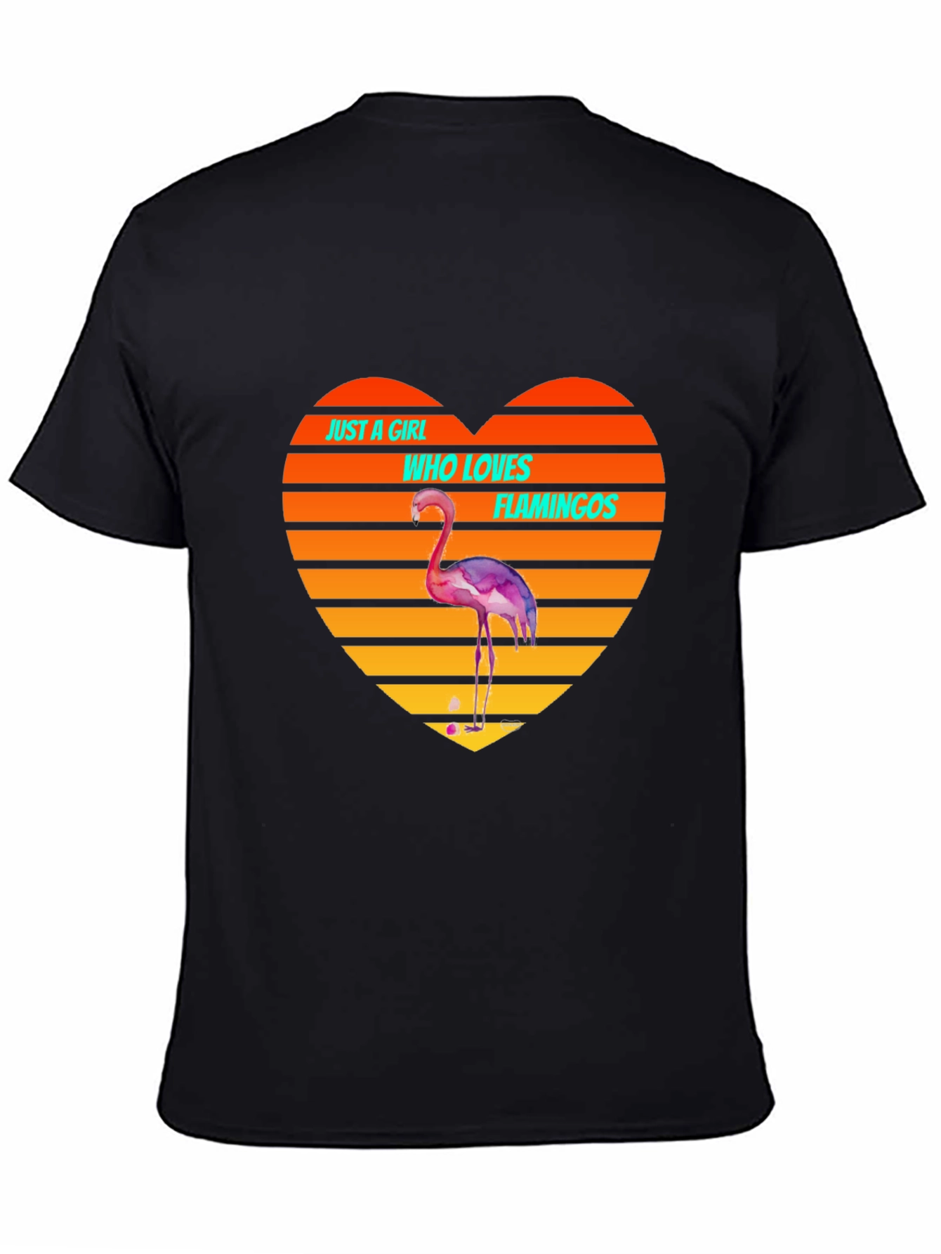 Black Flamingo Lover Heart T-Shirt - Just a Girl Who Loves Flamingos Tee view 4