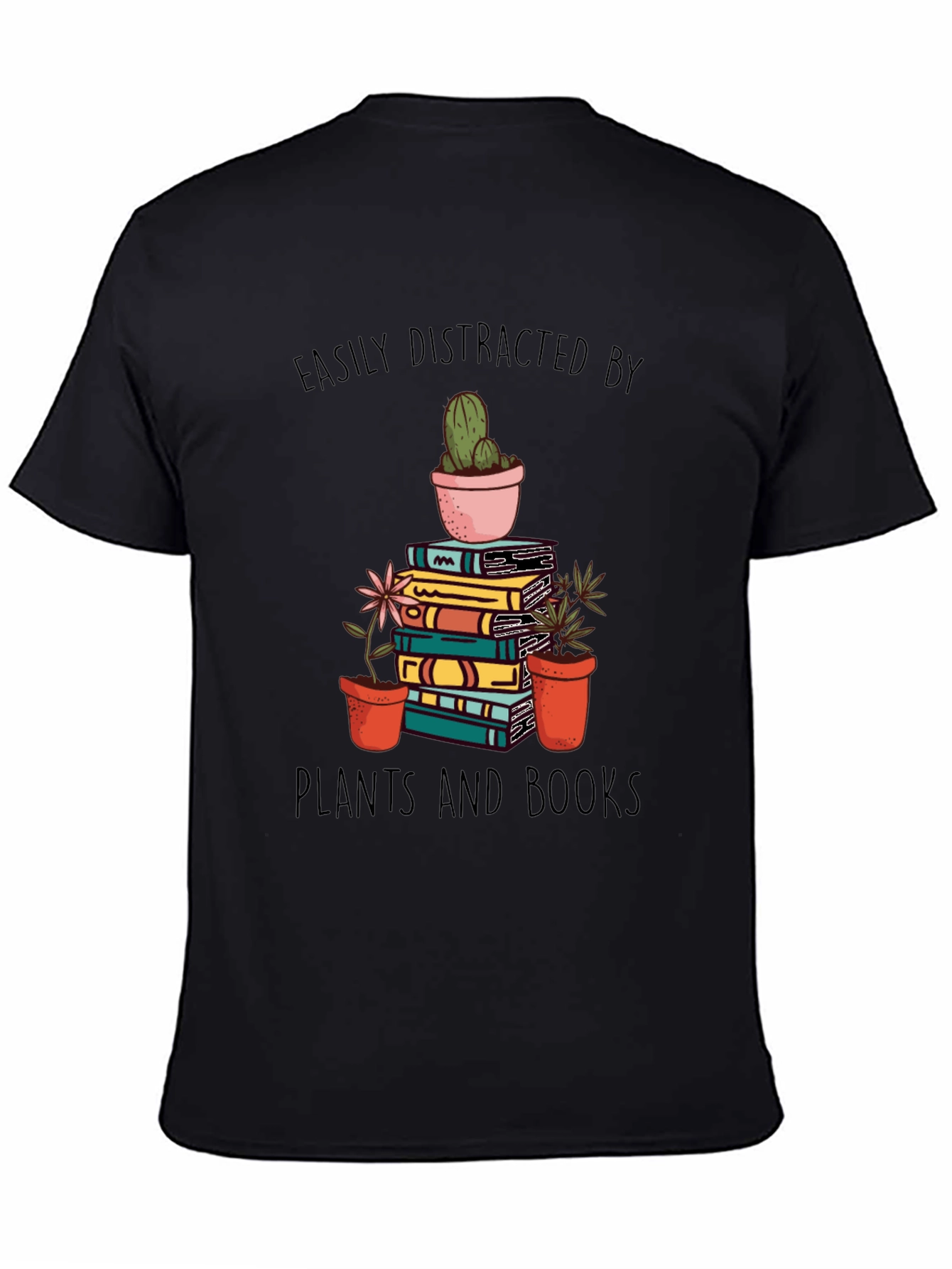Black Easily Distracted by Plants and Books T-Shirt view 4