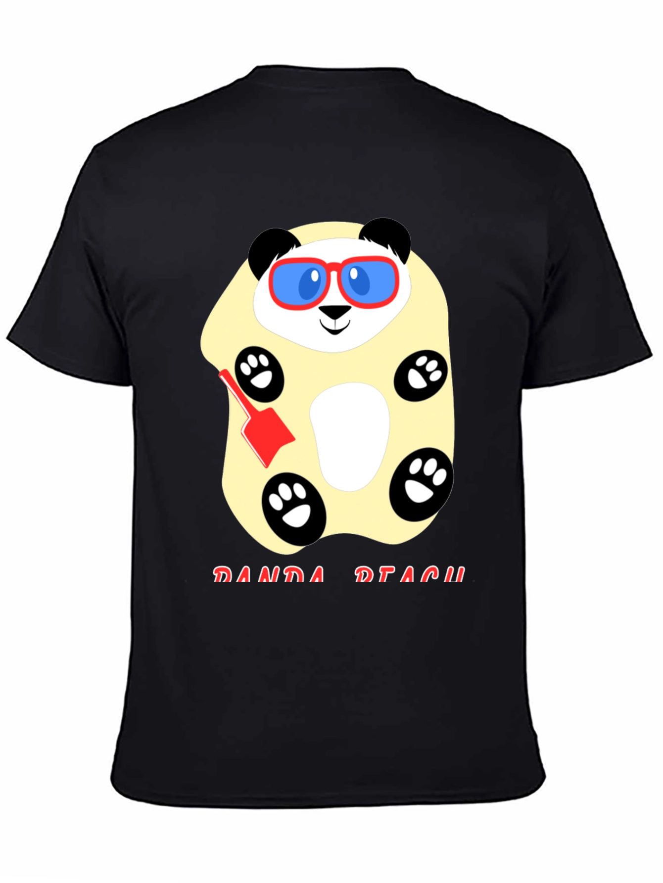 Black Cool Panda Beach T-Shirt - Black Cotton view 4