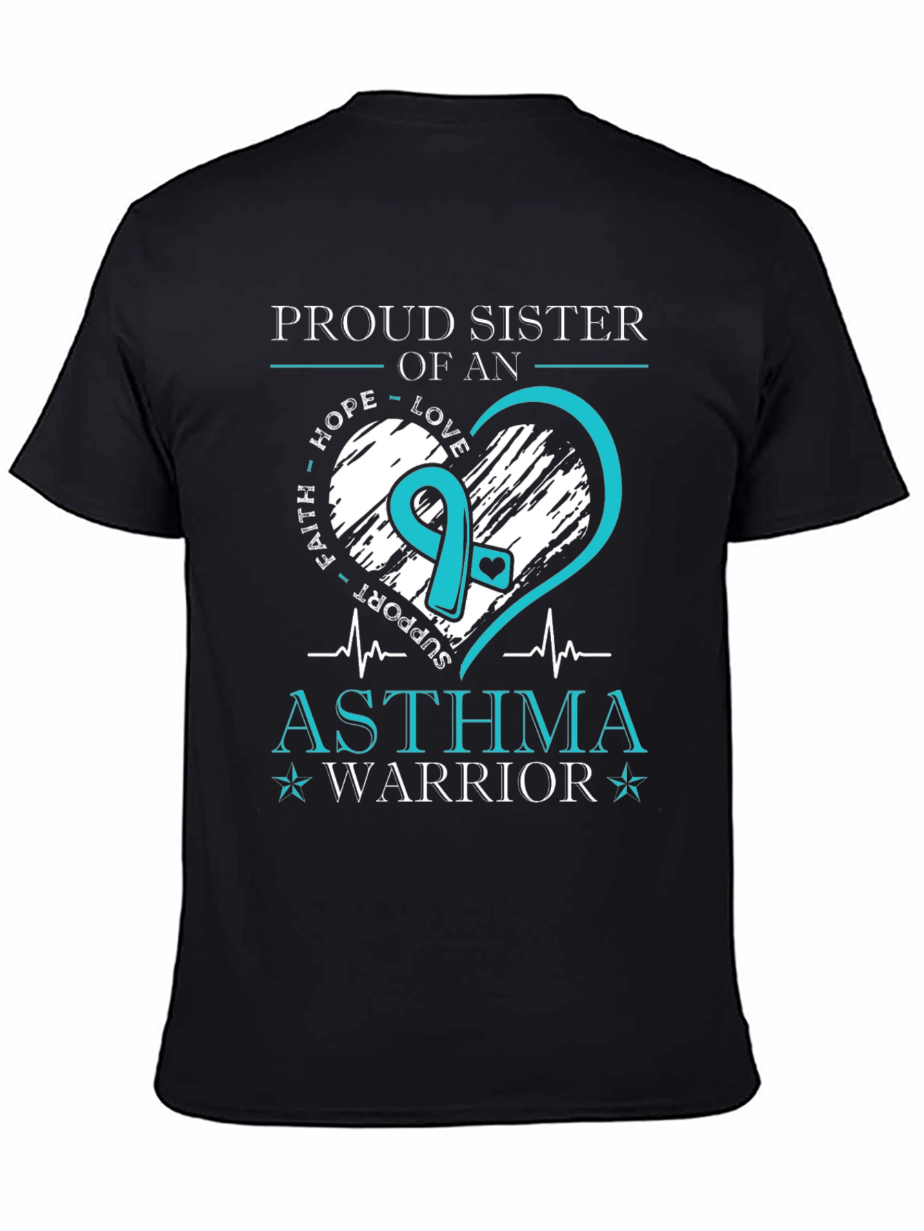 Black Proud Sister of an Asthma Warrior T-Shirt view 4