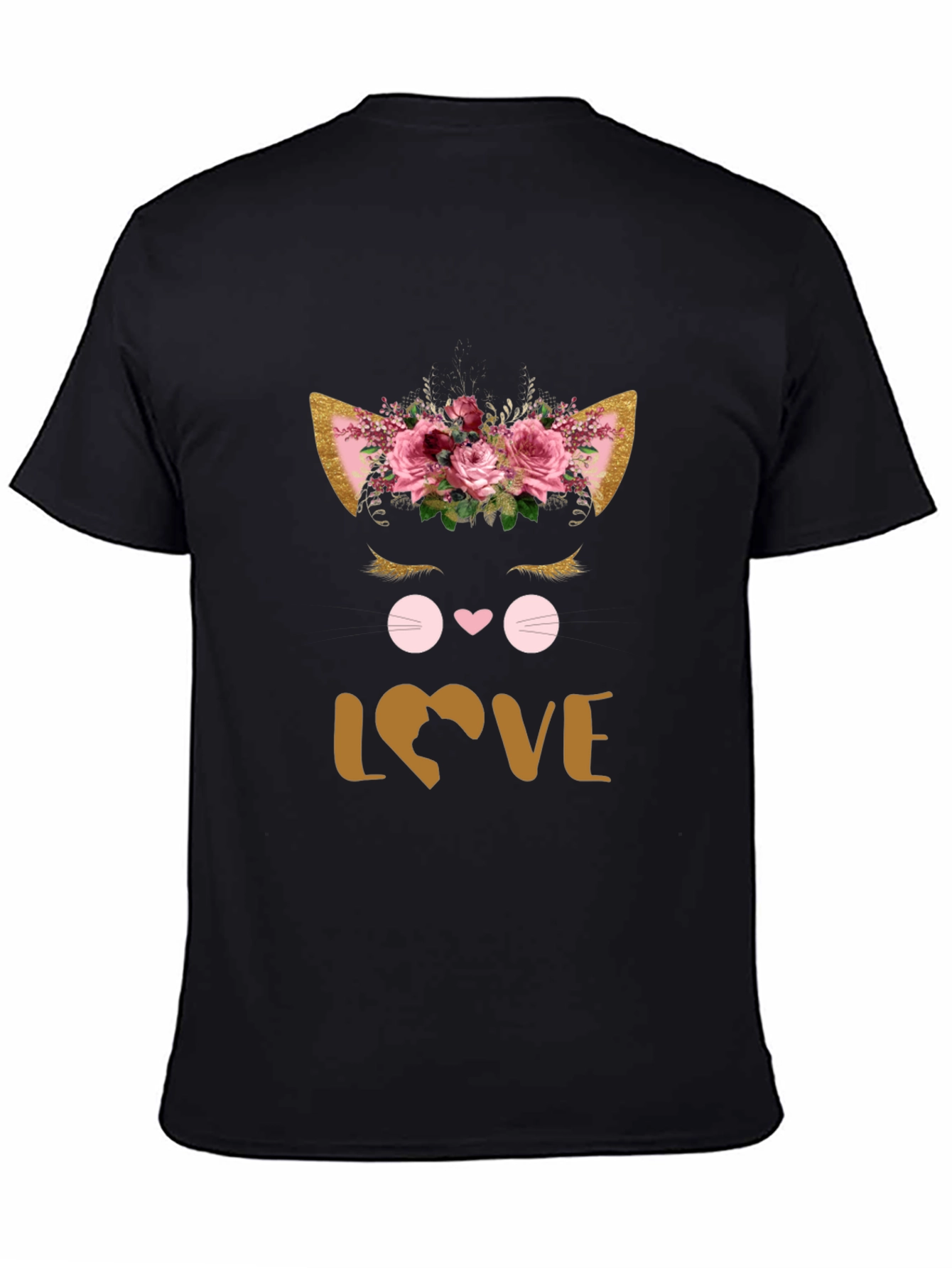 Black Floral Cat Lover T-Shirt view 4
