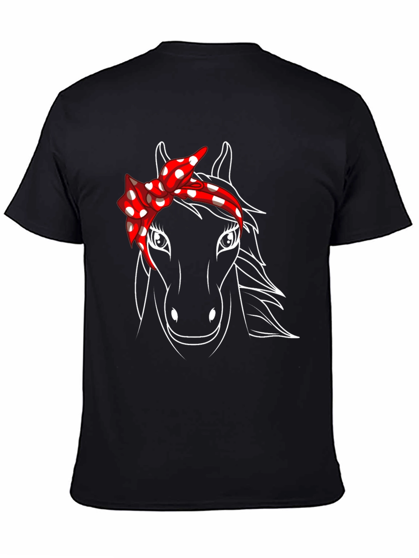 Black Horse Graphic Tee with Bandana - Black Casual T-Shirt view 4