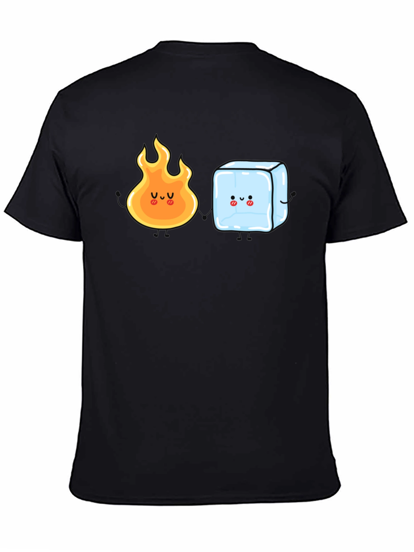 Black Cute Fire and Ice Cube Graphic T-Shirt view 4