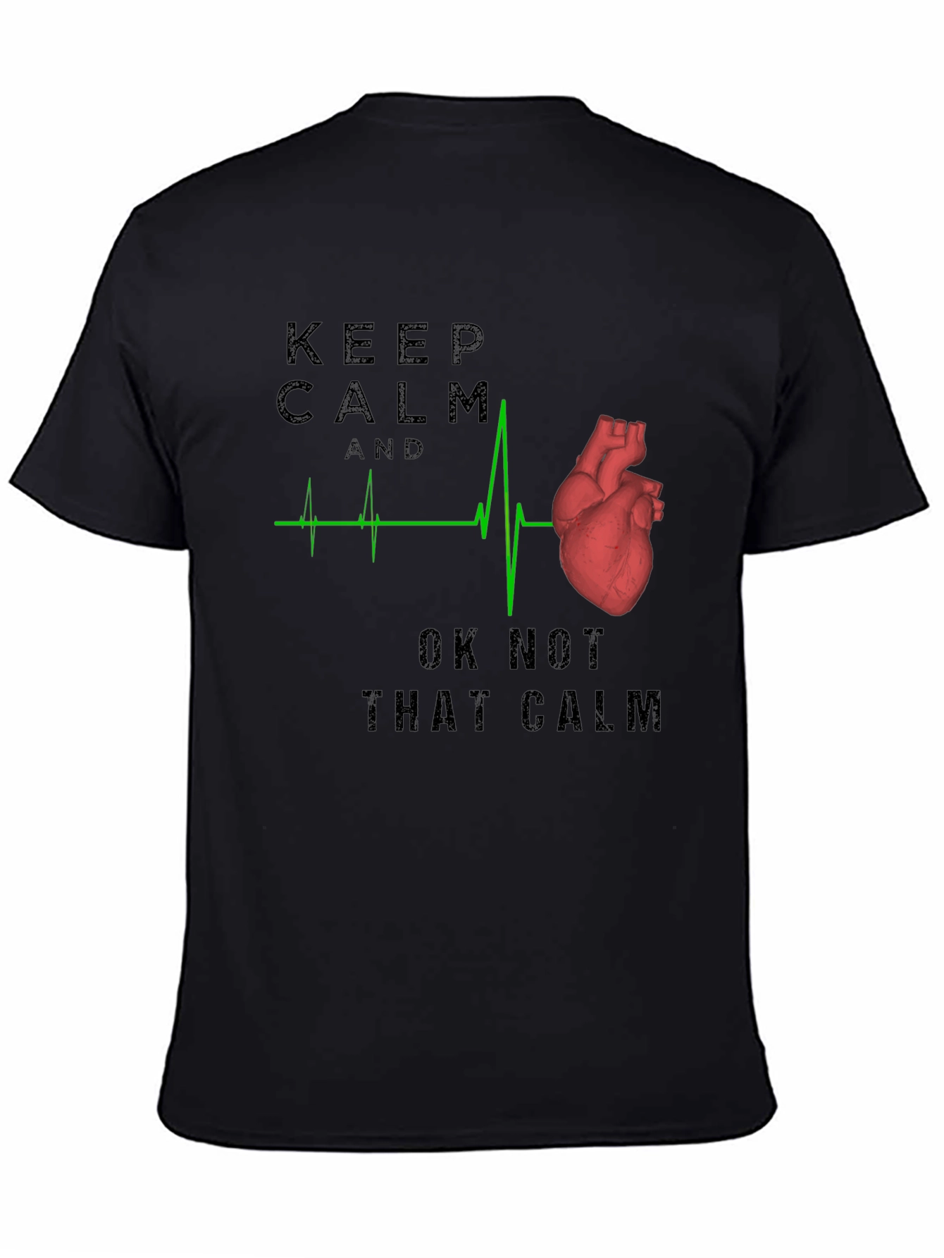 Black Keep Calm Anatomical Heartbeat T-Shirt view 4