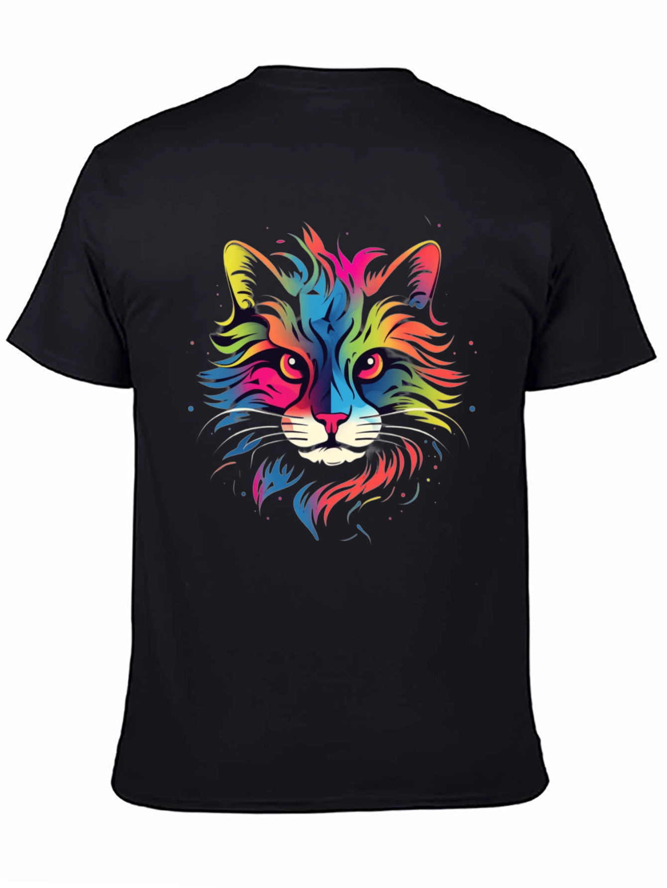 Black Colorful Cat Graphic Black T-Shirt view 4