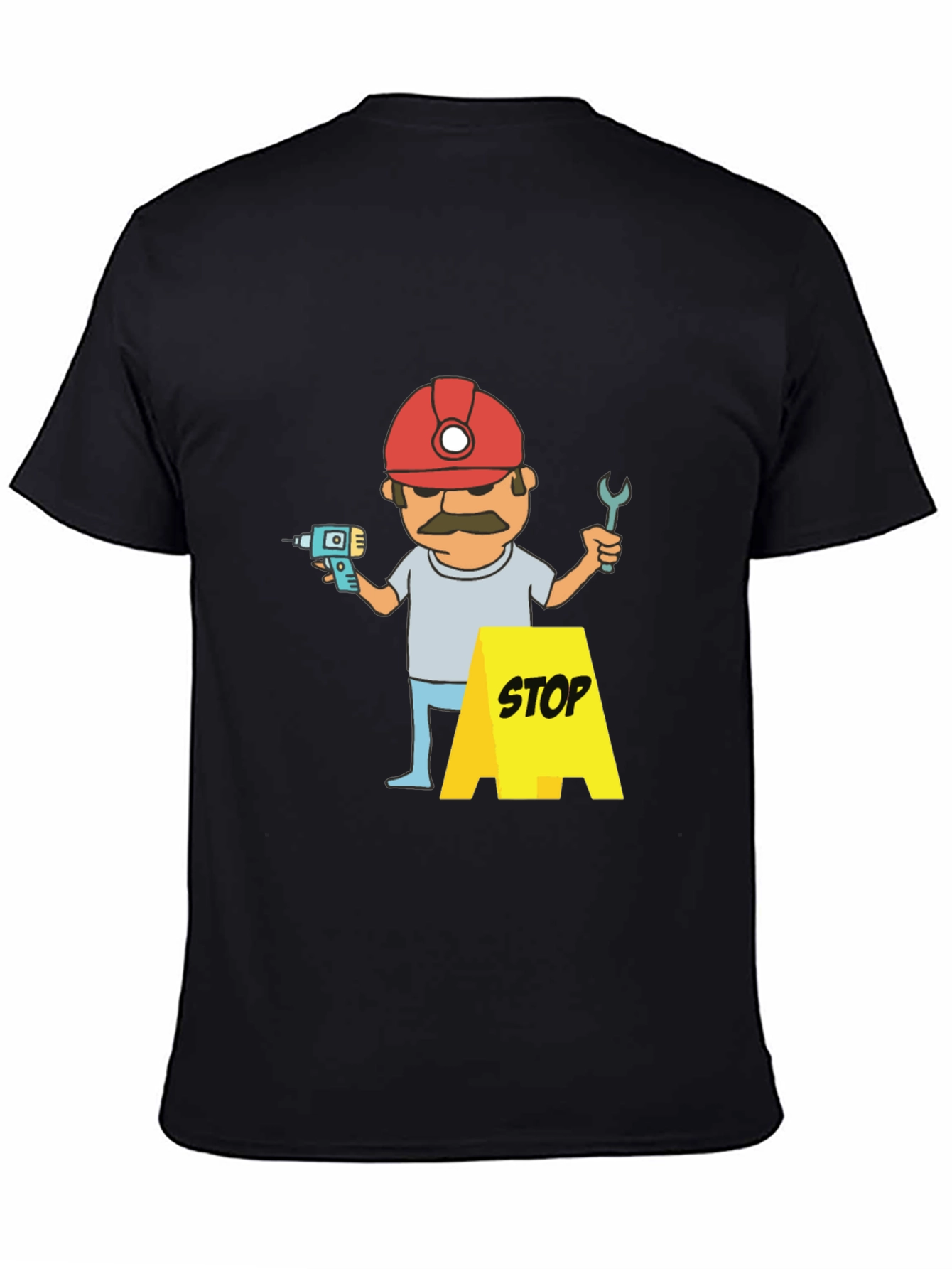 Black Construction Worker Graphic T-Shirt - Black view 4