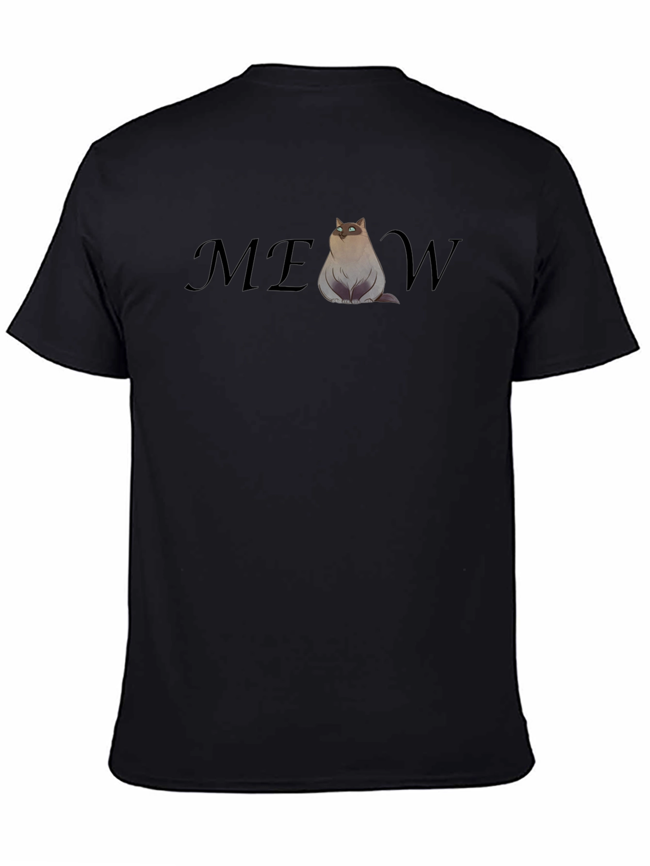 Black Funny Cat MEOW T-Shirt - Cool Graphic Tee view 4