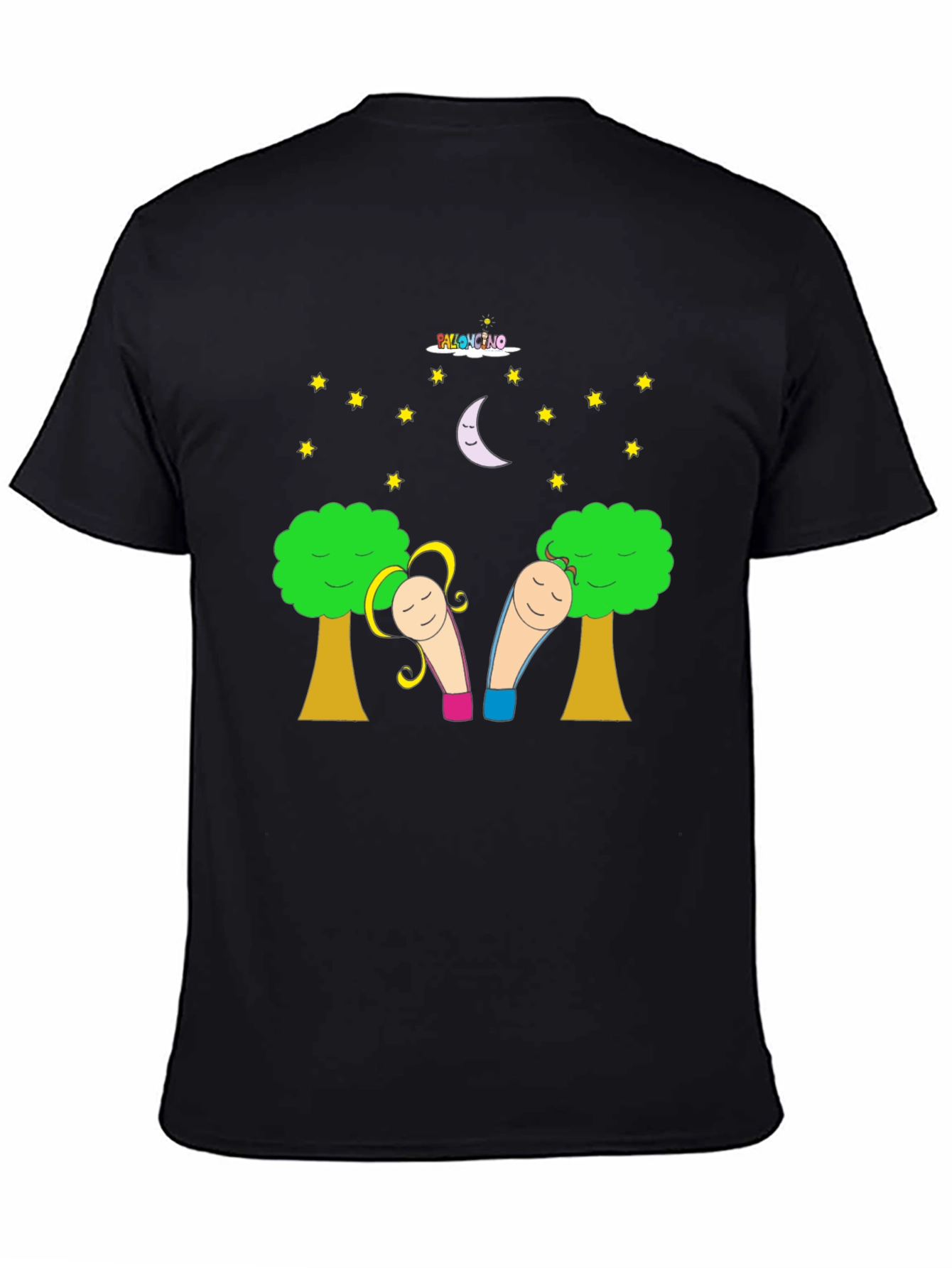 Black Whimsical Cartoon T-Shirt - Unisex Black Tee view 4