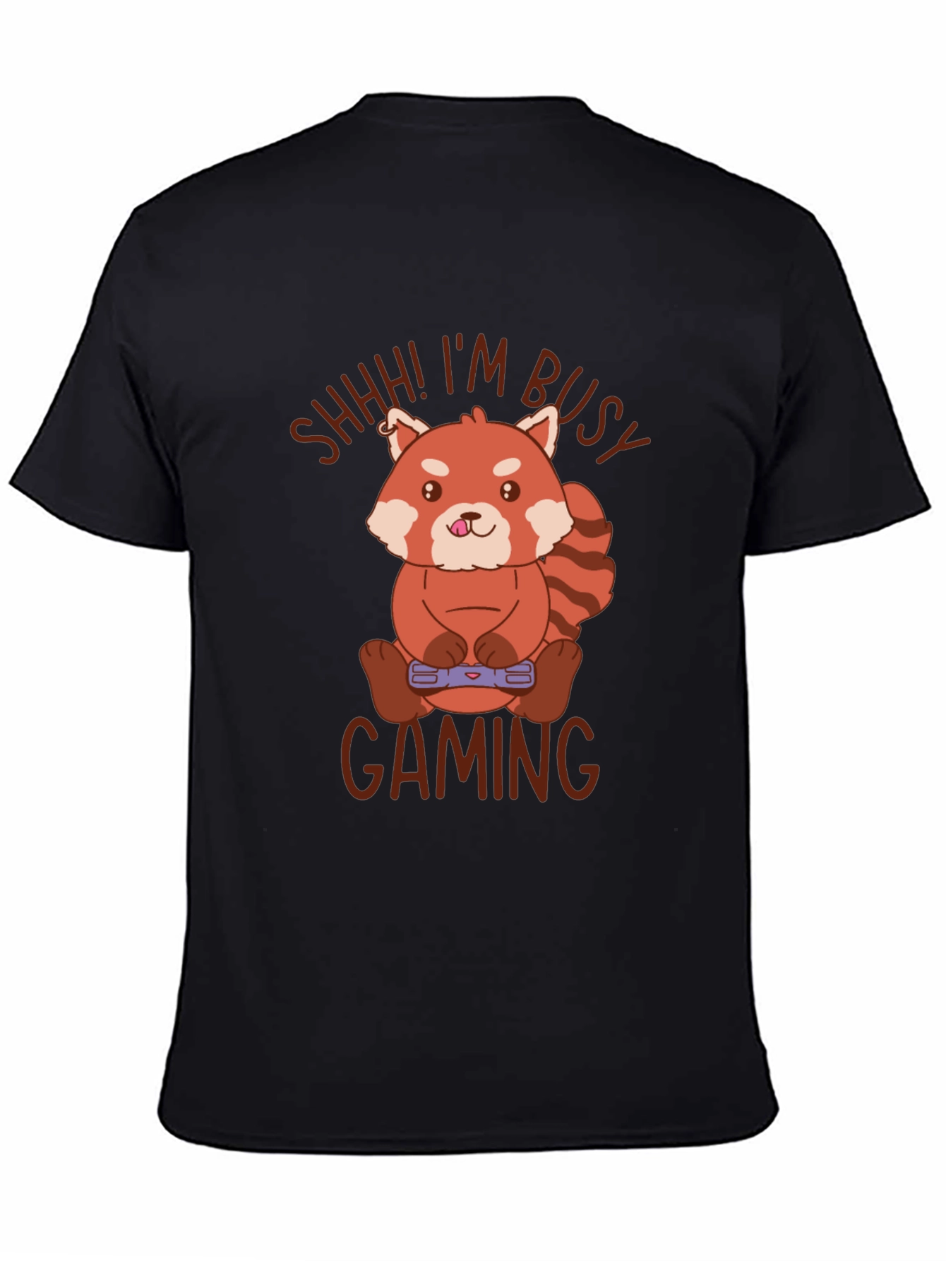 Black Gamer Red Panda T-Shirt - Shhh! I'm Busy Gaming view 4