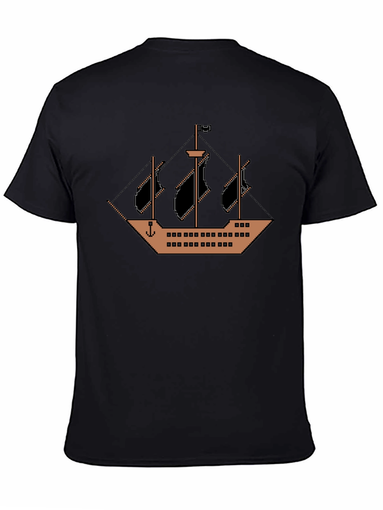 Black Pixel Pirate Ship Black T-Shirt view 4