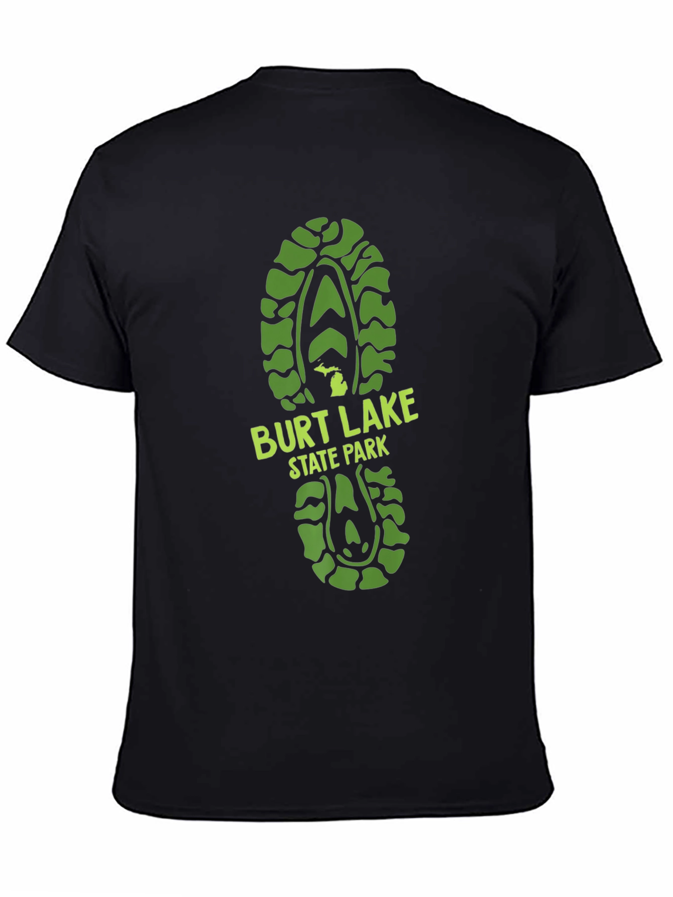 Black Burt Lake State Park Green Footprint T-Shirt view 4