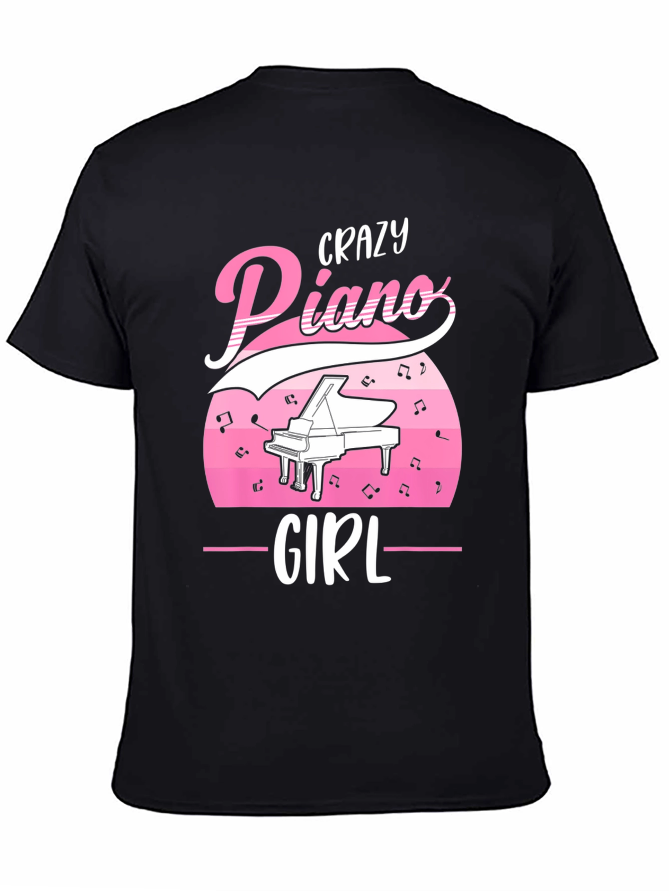 Black Crazy Piano Girl T-Shirt - Music Lover Tee view 4