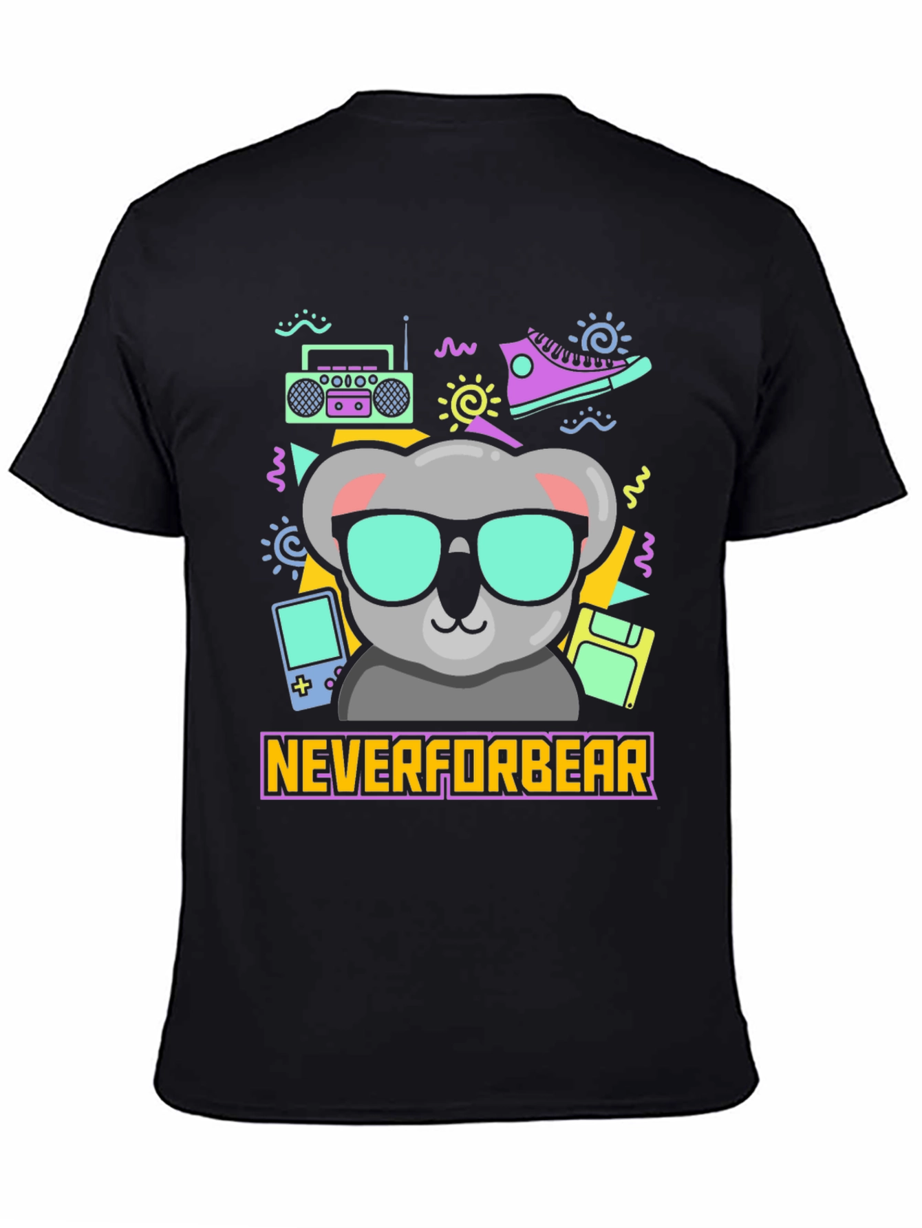 Black Cool Koala Retro T-Shirt - Neverforbear view 4