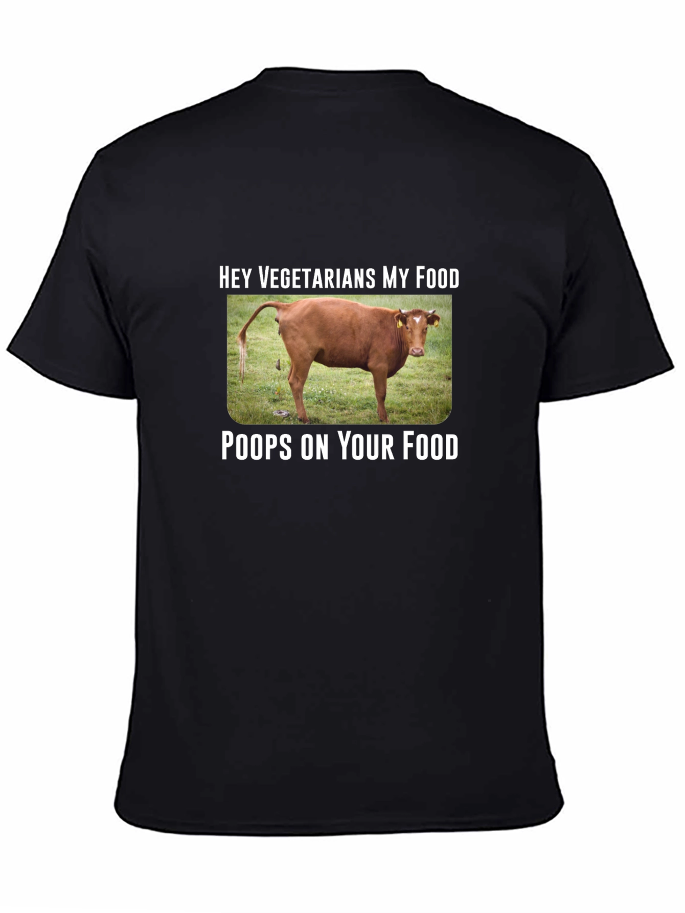 Black Humorous Vegetarian Food T-Shirt view 4