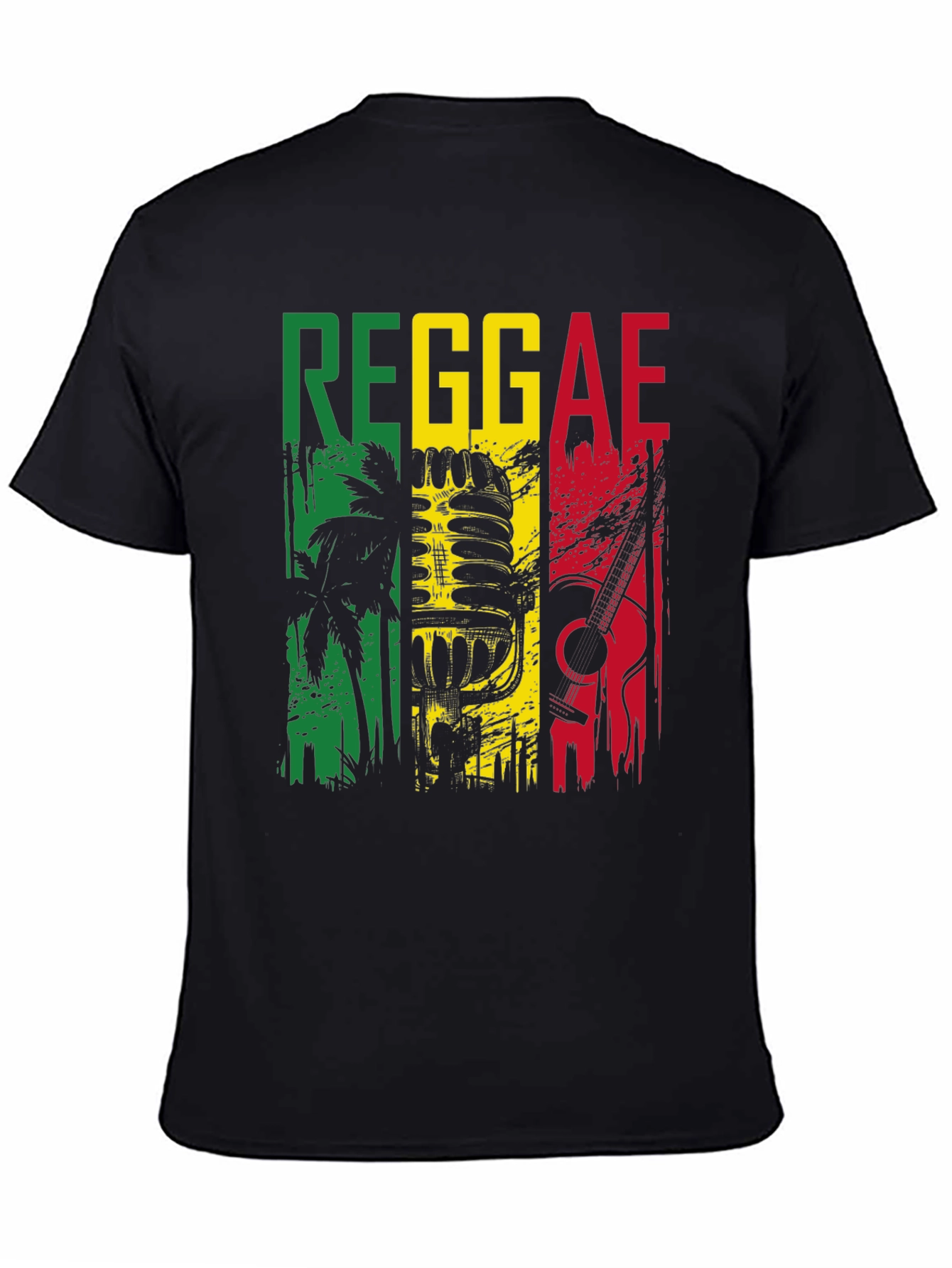 Black Reggae Music Graphic T-Shirt - Rasta Colors Design view 4