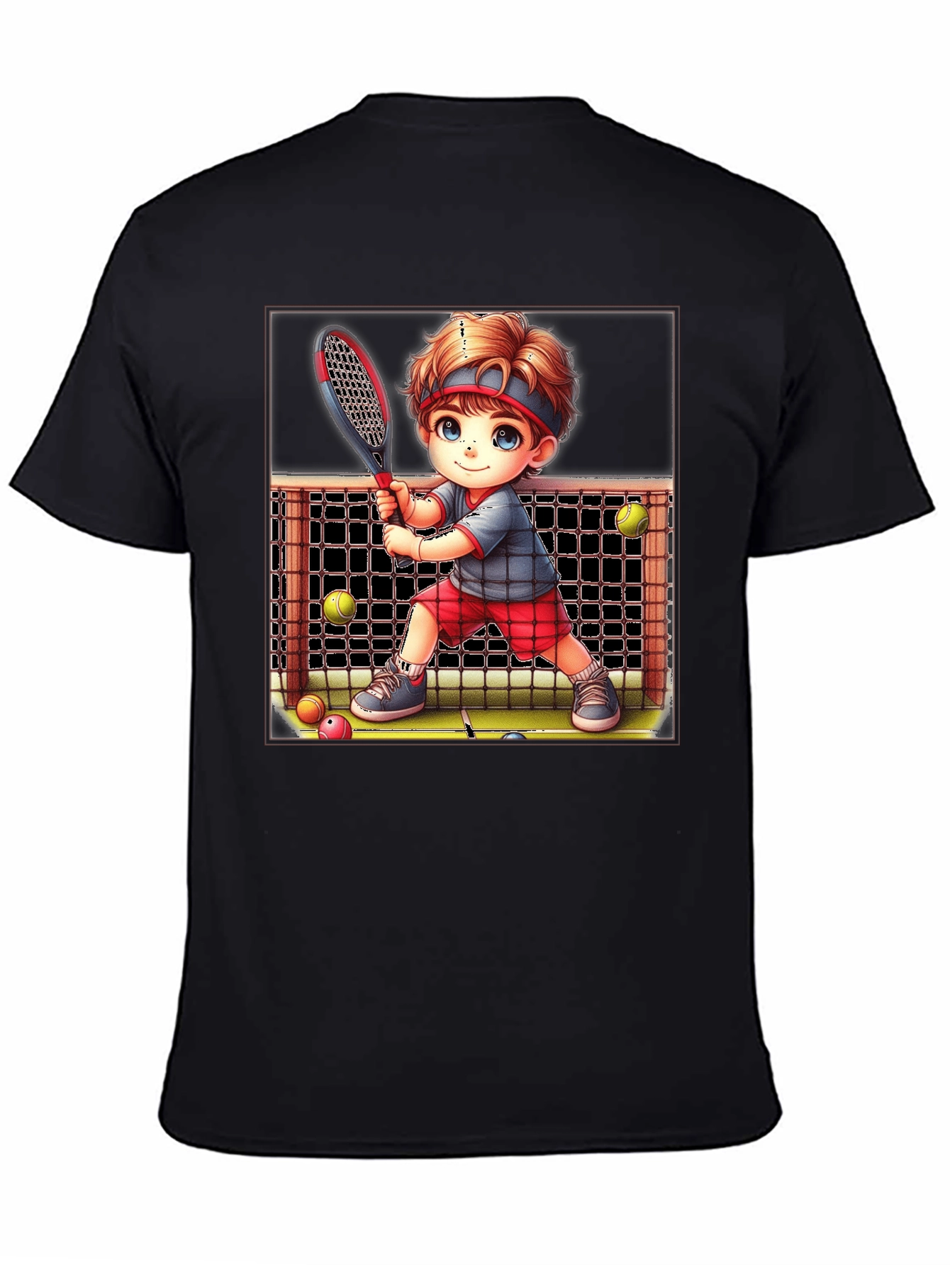 Black Tennis Kid Graphic Tee - Fun Sports T-Shirt view 4