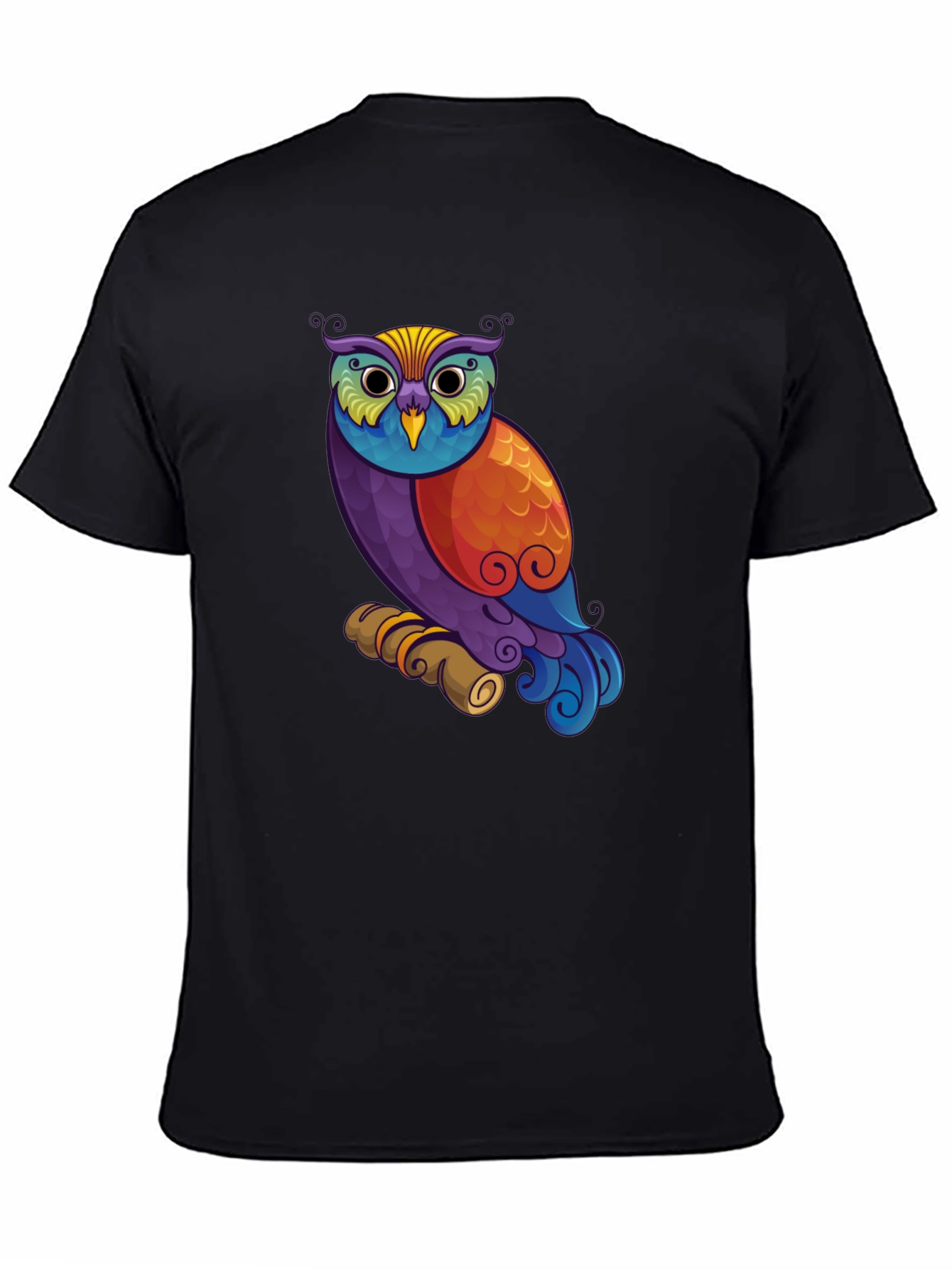 Black Colorful Owl Graphic Print Black T-Shirt view 4