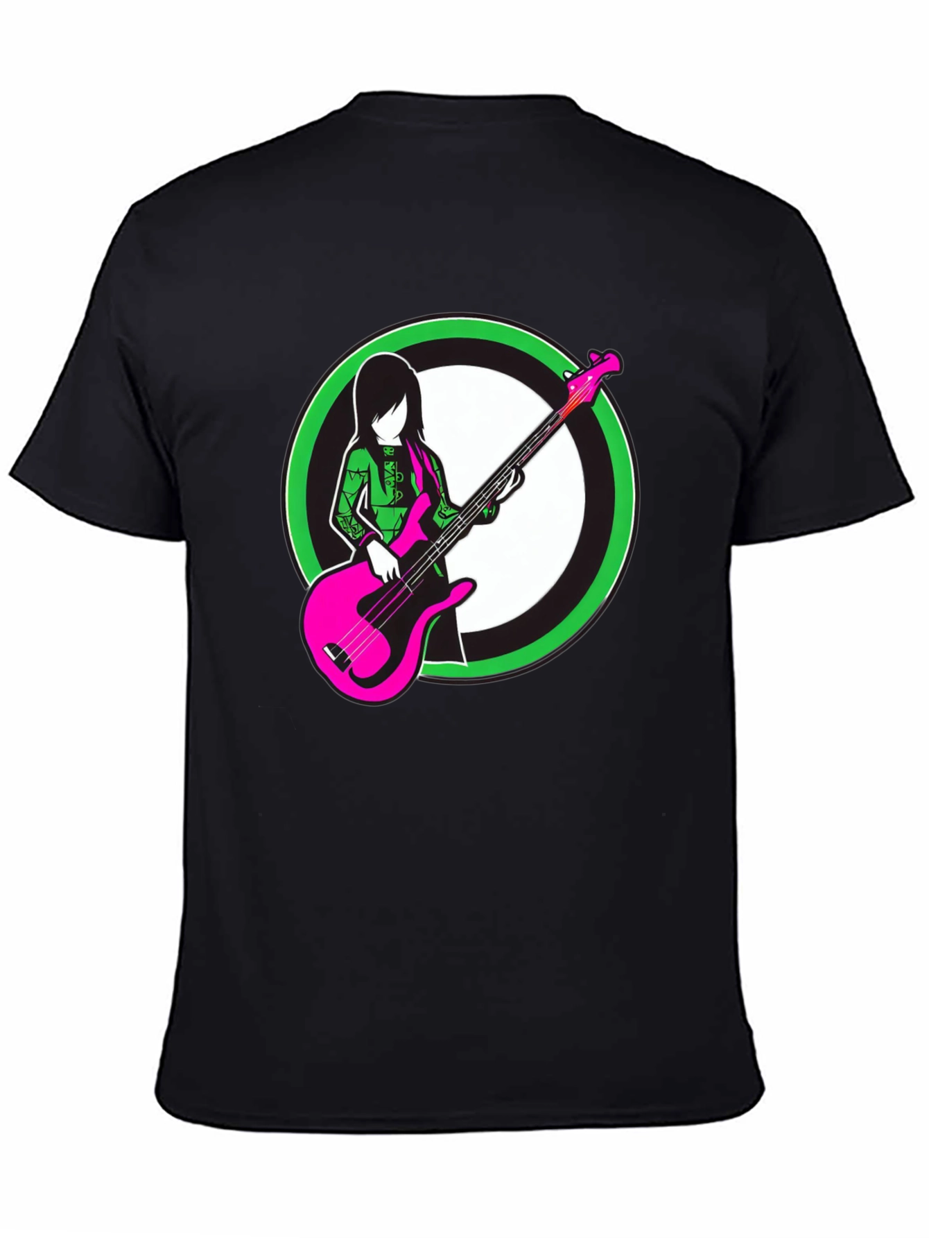 Black Cool Graphic Tee - Girl with Bass Guitar view 4