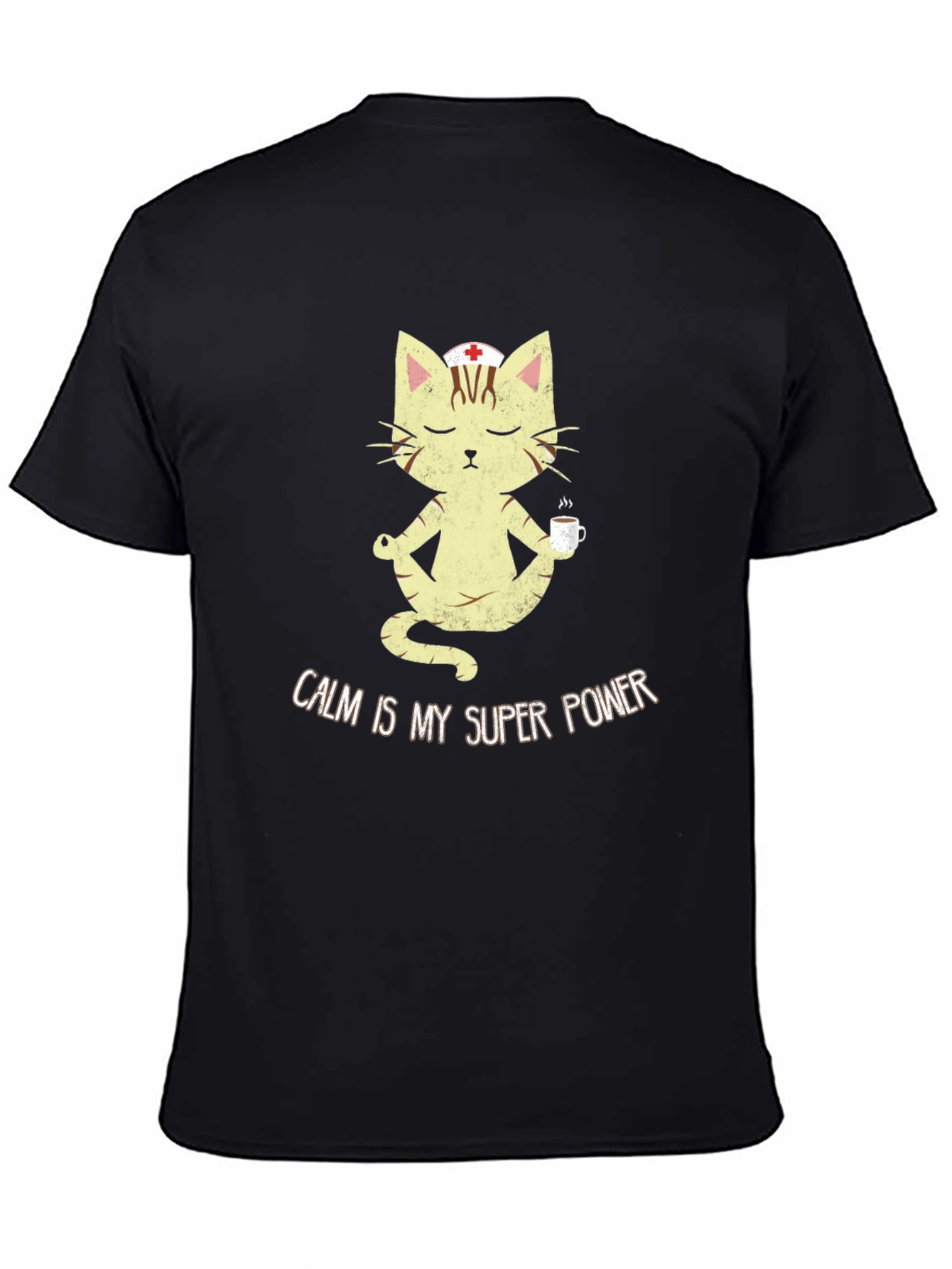 Black Calm is My Superpower Nurse Cat T-Shirt view 4