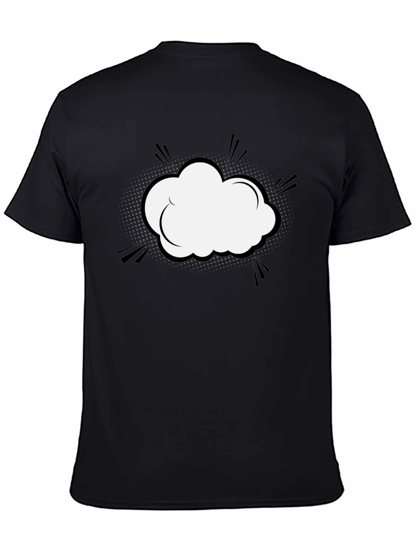 Black Men's Black T-Shirt with Comic Cloud Graphic view 4