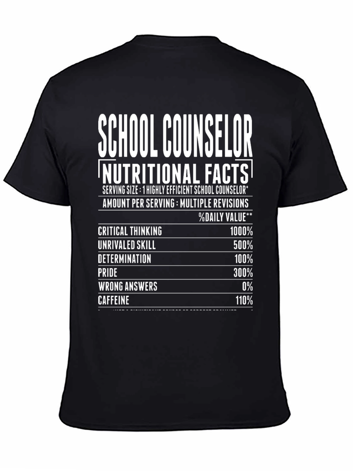 Black School Counselor Nutritional Facts T-Shirt view 4