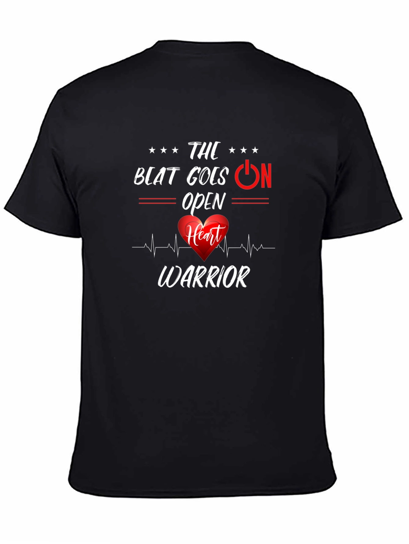 Black Heart Warrior Graphic Tee - Open Heart Surgery Recovery Shirt view 4