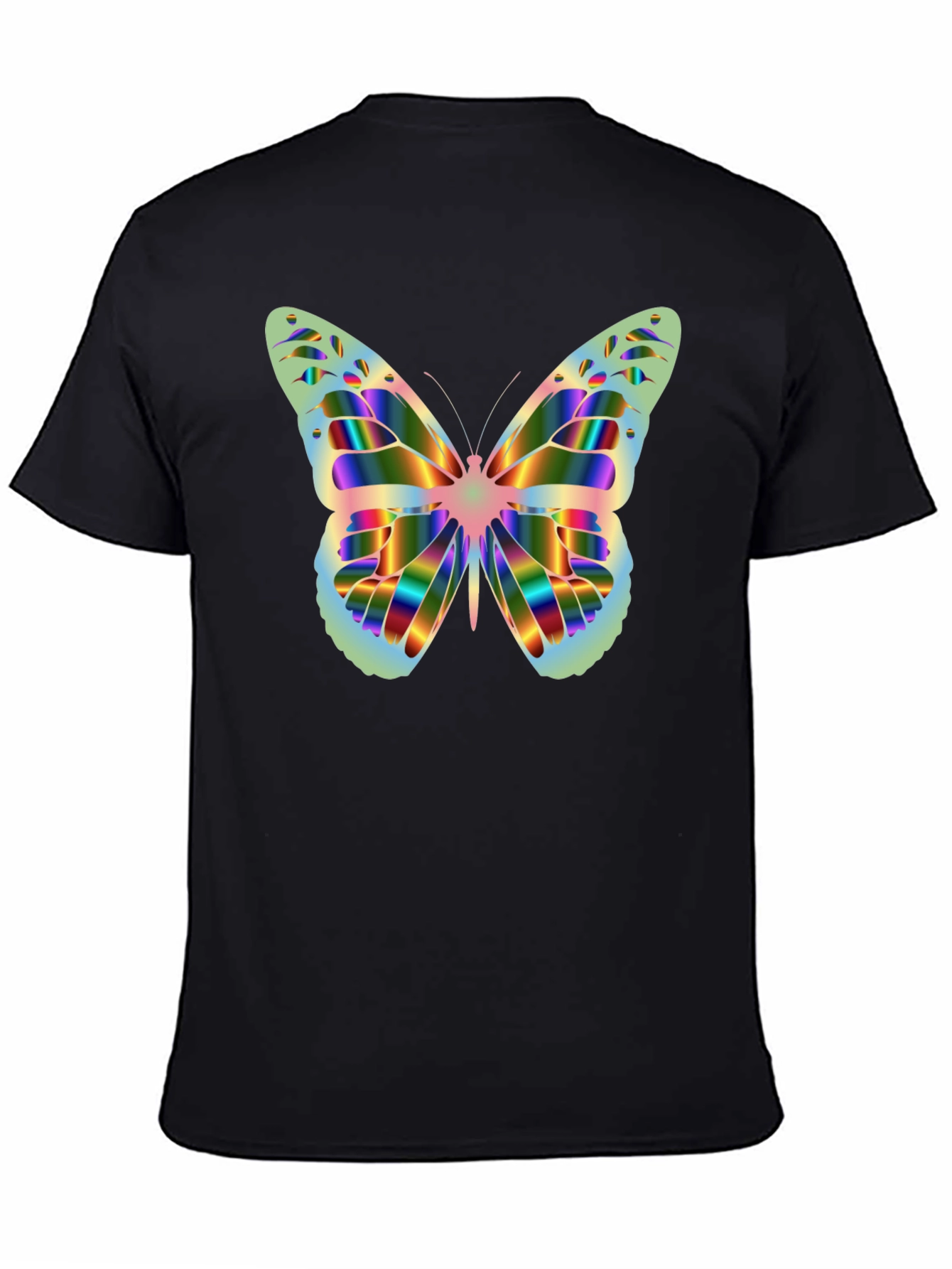 Black Butterfly Graphic Tee - Rainbow Prism Design view 4