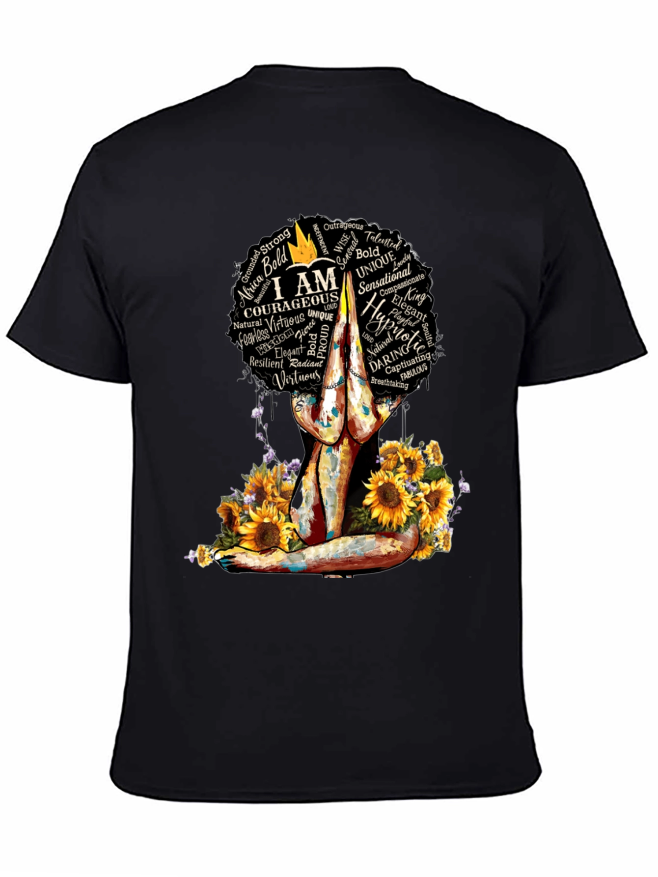Black Empowered Woman T-Shirt Sunflower Yoga Afro Tee view 4