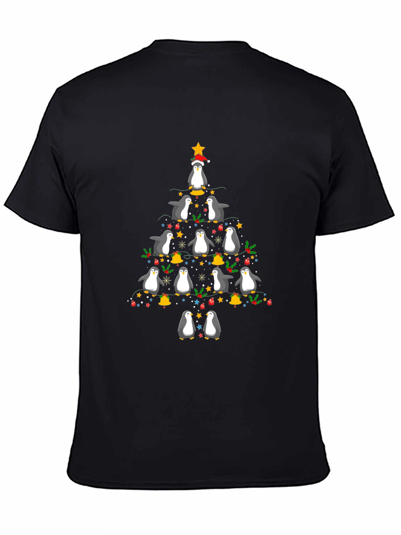 Black Penguin Christmas Tree T-Shirt Holiday Cheer view 4