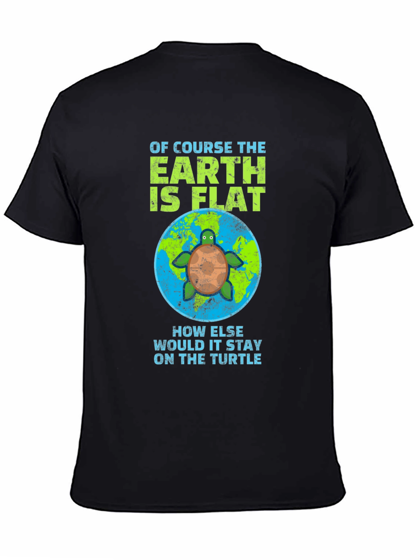 Black Flat Earth Turtle Humor T-Shirt view 4