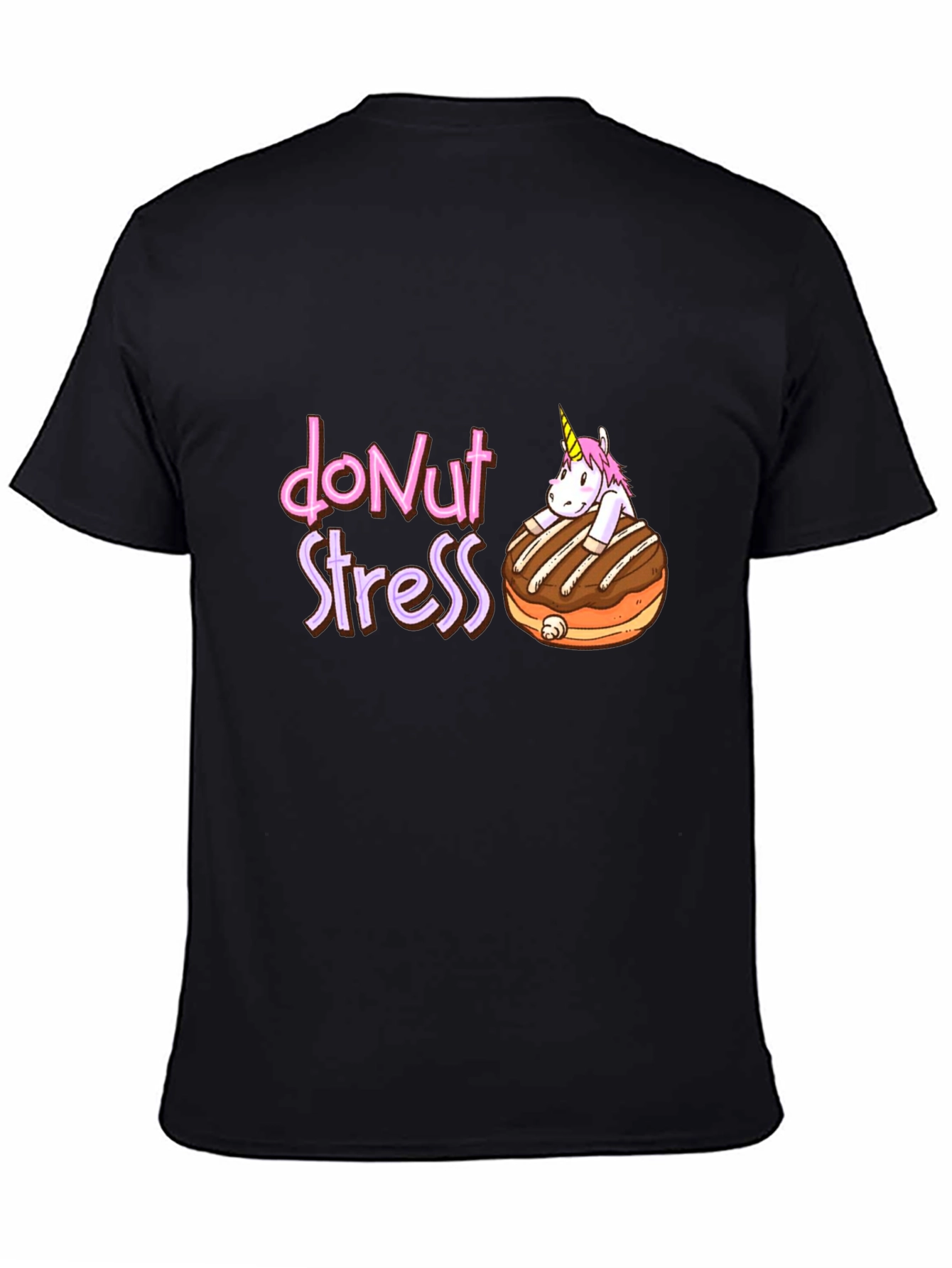 Black Donut Stress T-Shirt - Cute Unicorn Tee view 4
