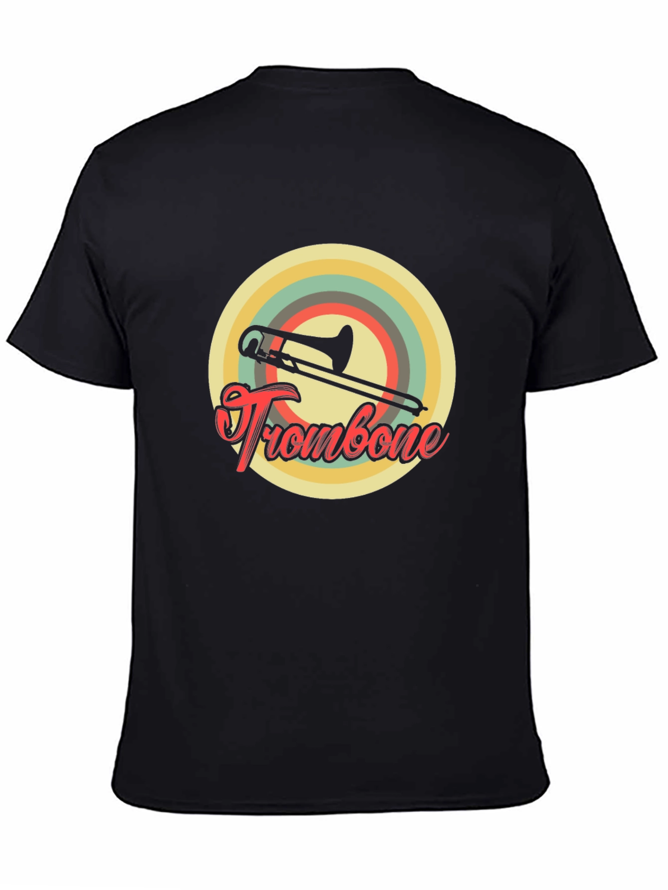 Black Retro Trombone T-Shirt - Vintage Musical Design view 4