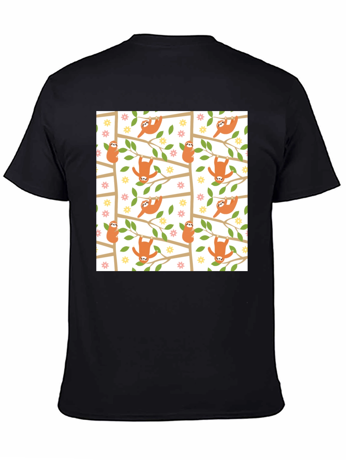 Black Cute Sloth Print Black T-Shirt view 4