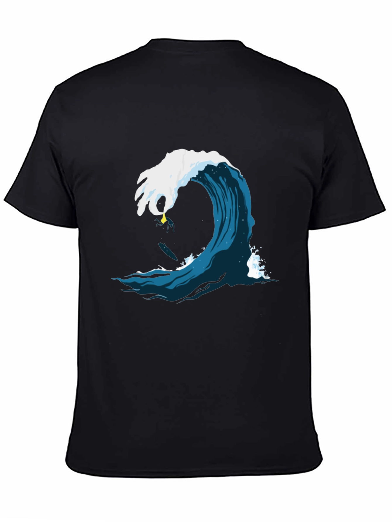 Black Surfer Wave Graphic Tee - Black Cotton Shirt view 4