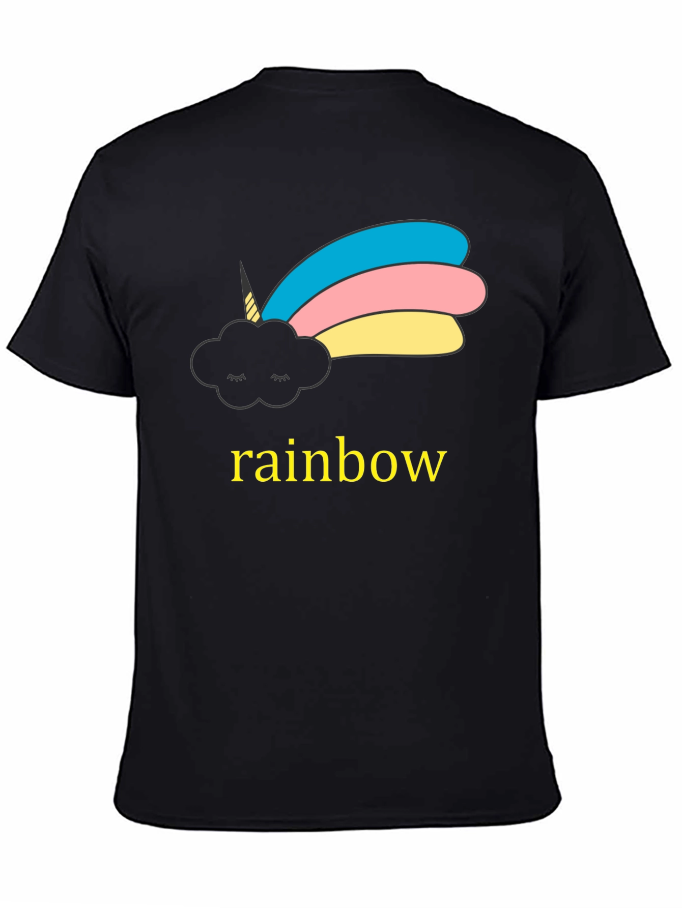Black Unicorn Cloud Rainbow Graphic Black T-Shirt view 4