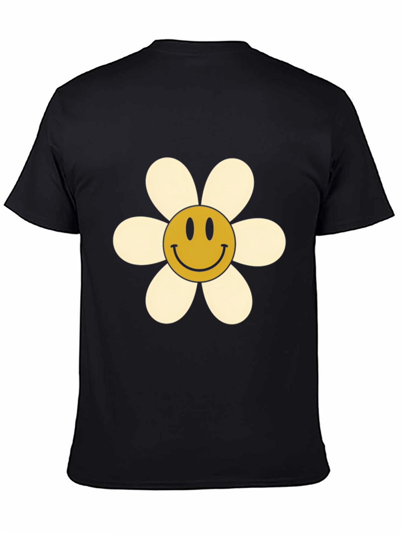 Black Smiley Flower Graphic Tee - Retro Style view 4